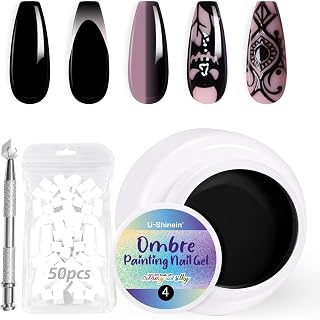 Ombre Gradient Gel Polish Set With Sponges & Metal Grabber Tools | Painting Gel For Home DIY Manicure, Easily Create Ombre Nails, Classic Black Color #04