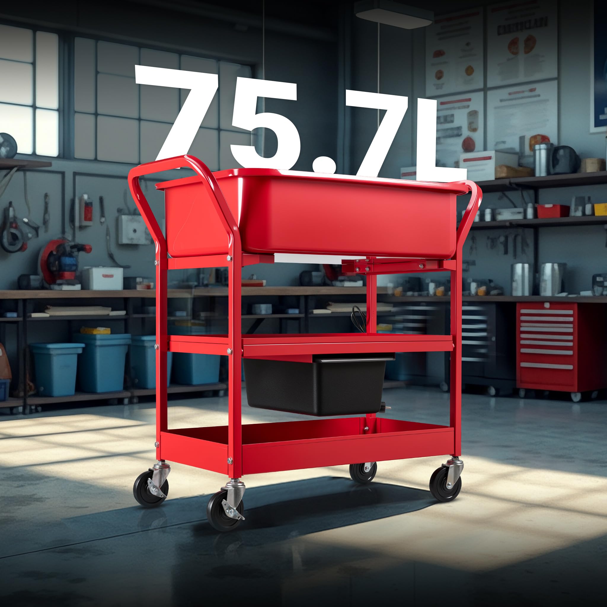 Wiltec Lavadora de piezas de taller fregadero limpiador de piezas dispositivo limpieza lavado componentes Industriales mecánicos con estructura de carrito