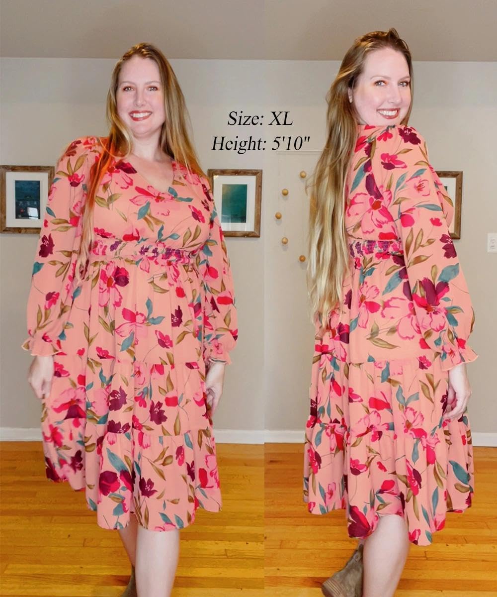 TIYOMI Plus Size Maxi Floral Dress for Women 2025 Long Sleeve V Neck Flowy Dress Empire Waist Wedding Guest Dresses - Image 6