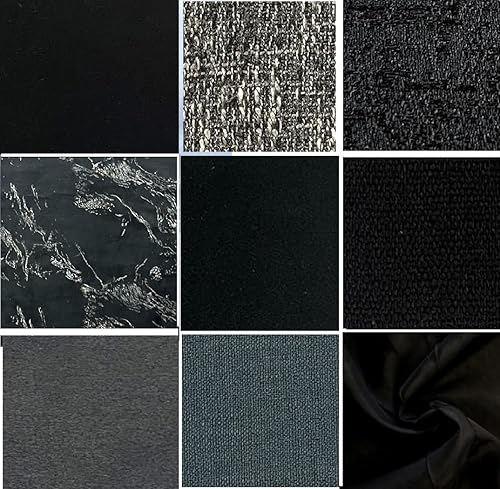 Muestras de tela para las cortinas personalizadas que fabricamos. (Todo negro y carbón)