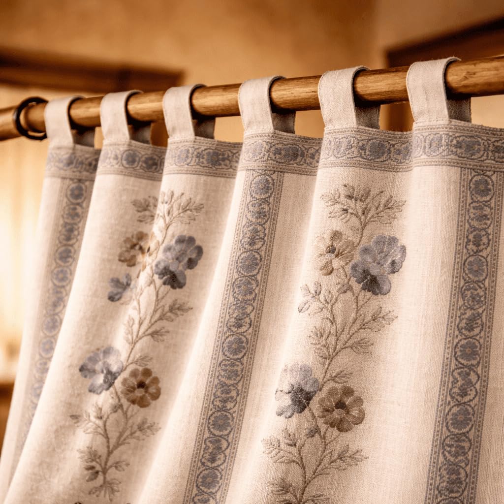 Donegal Collections - Cortina Alpujarreña 140x260 cm Jardín - Cortina Puerta Exterior Rusticas - Diseño con Trabillas Rústico - Tejido Jacquard Resistentes