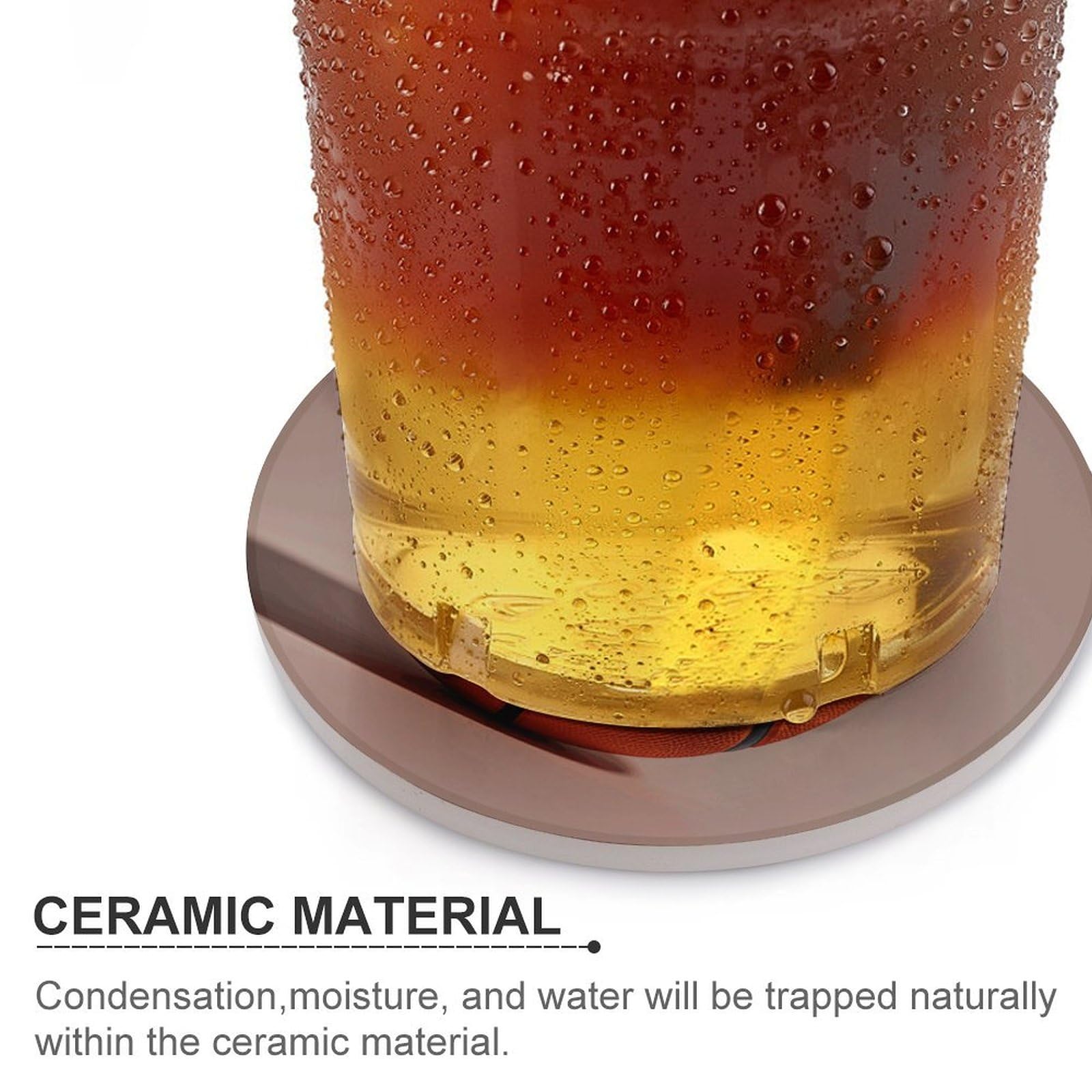 Lot de 6 dessous de verre en céramique avec dos en liège - Dessous de verre orange pour boissons - Dessous de verre rond absorbant en pierre - Pour types de tasses, table basse
