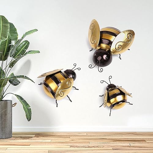 Miniatura 7 de Queemie® Bonito juego de 3 decoraciones de pared de abejas de jardín de metal, coloridas estatuas de abeja al aire libre, esculturas de pared para