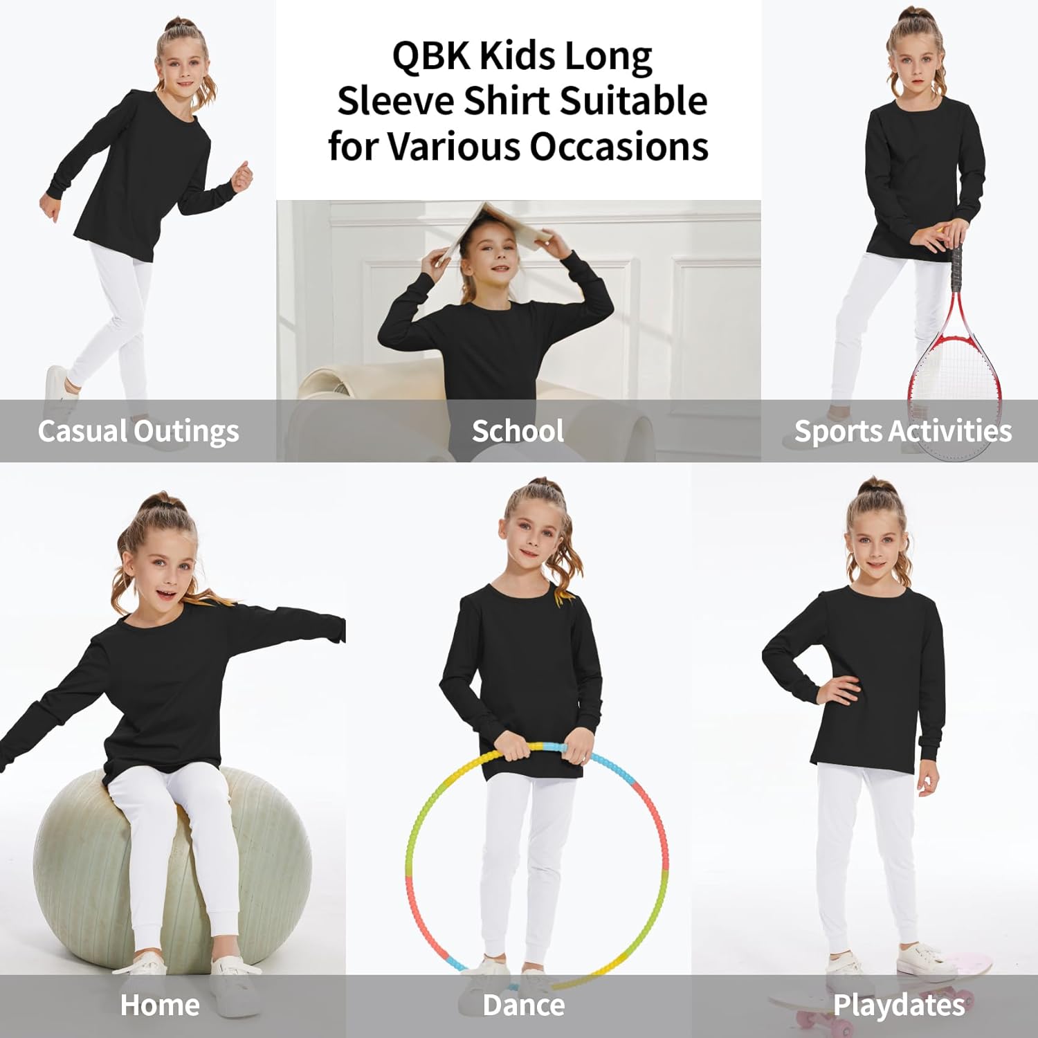 3T 4T 5T to 12 Years Girls Long Sleeve Shirts Kids Cotton T-Shirt Toddler Basic Crew Neck Top - Image 2