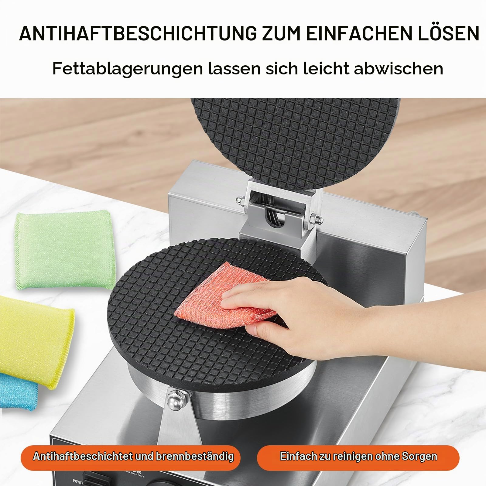 VEVOR elektrische Eistütenmaschine kommerzielle Waffeltütenmaschine 1230 W, antihaftbeschichtete Frühlingsrollenform, mit Temperatur- und Zeitregelung, Griff, für Restaurant Bäckerei Snackbar Familie