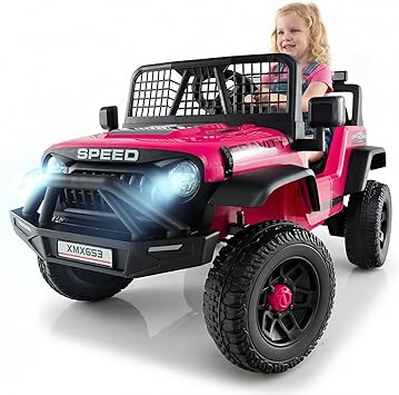 OLAKIDS 24V Ride on Car with Remote Control, Bluetooth, LED Lights, Horn, Spring Suspension, High/Low Speeds, Soft Start for Kids Aged 3+ Pink