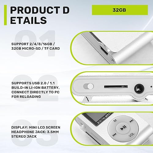 Miniatura 3 de Mini USB Clip MP3 Reproductor de Pantalla Video Soporte 32GB Tarjeta Micro-SD TF