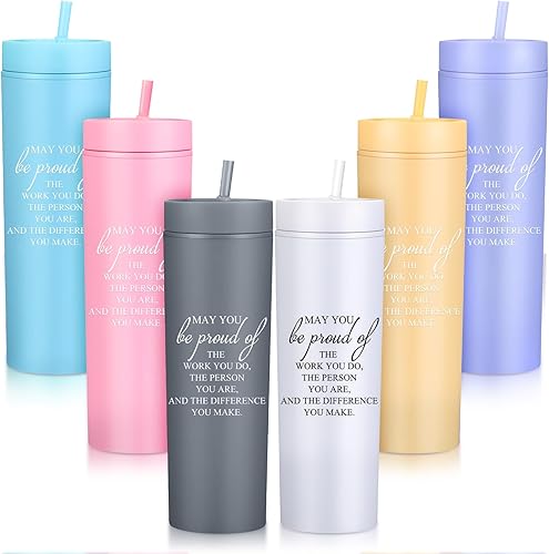 Miniatura 8 de Rtteri 6 vasos de agradecimiento a granel para empleados, regalos de agradecimiento para mujeres y hombres, vasos delgados de plástico de 16 onzas