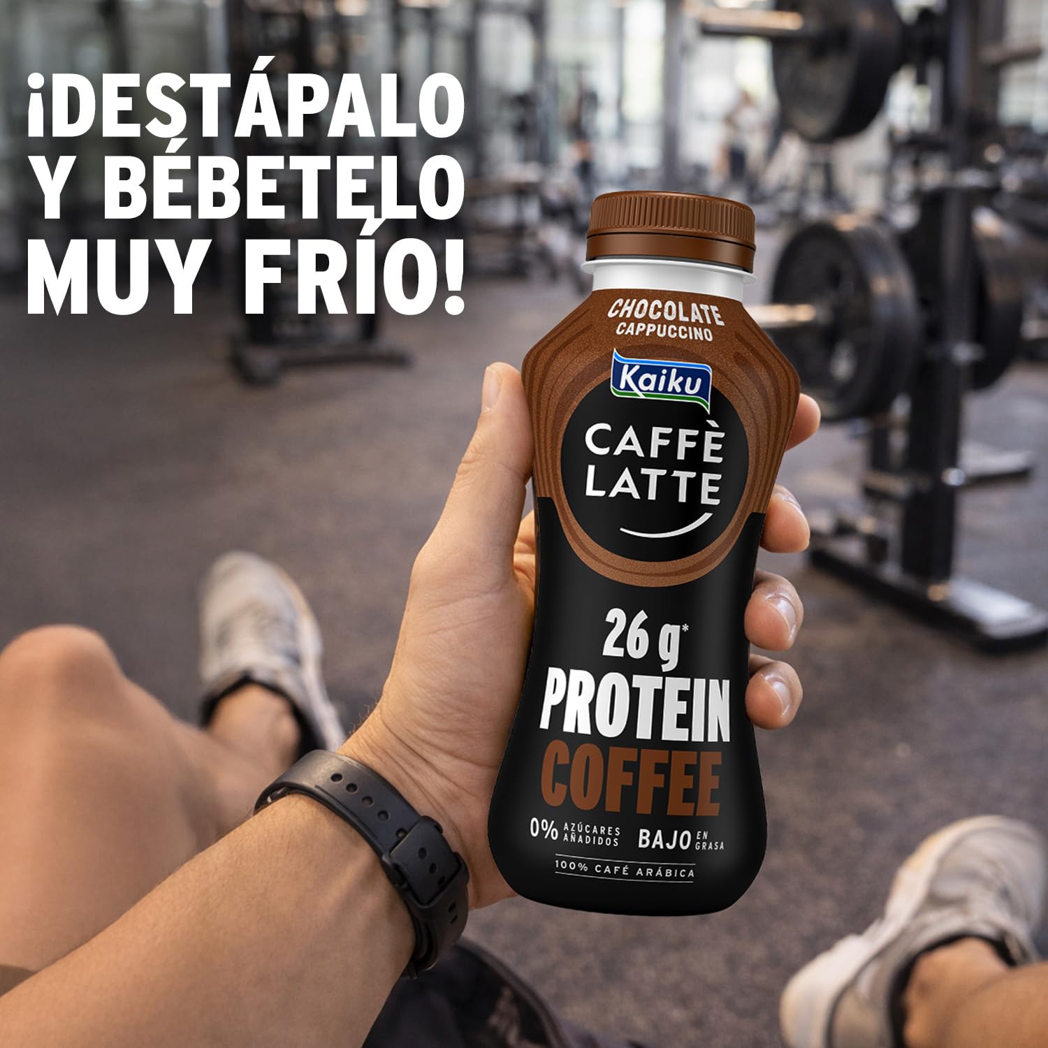 KAIKU CAFFÈ LATTE - Protein Coffee Chocolate Cappuccino 330 ml, Café Frío, Listo para Tomar, 26 g de Proteína por Ración, Café Arábiga, sin Azúcares Añadidos, Bajo en Grasa, sin Gluten y con Lactosa
