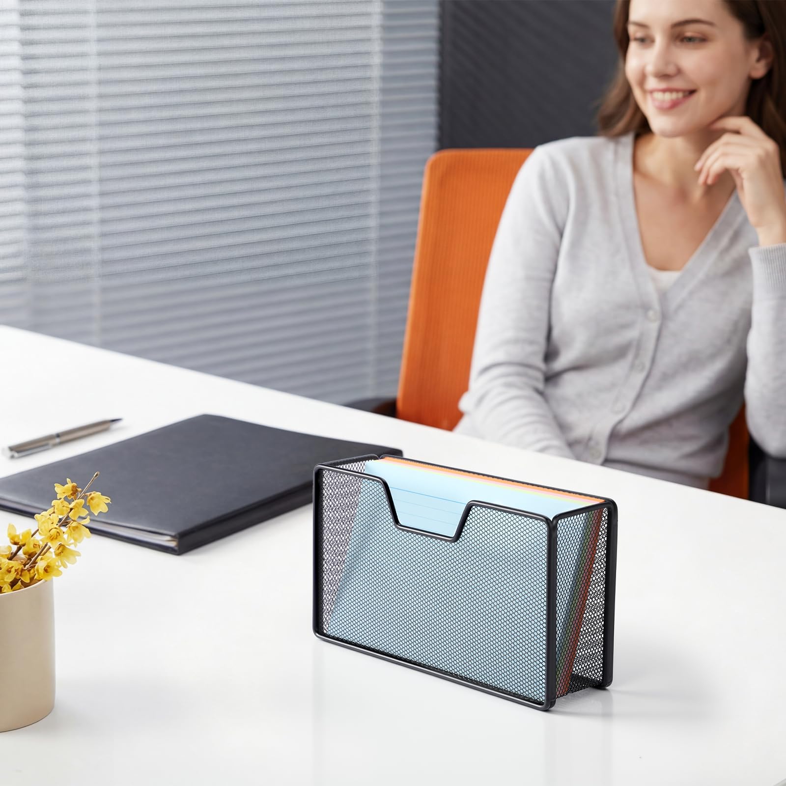 BTSKY Karteikartenhalter, 12,7 x 20,3 cm, Metalldrahtgeflecht | Moderner Schreibtisch-Notizkarten-Organizer, Büro-Schreibtisch-Organisation für Notizkarten, Postkarten, Rezepte, 1 Stück