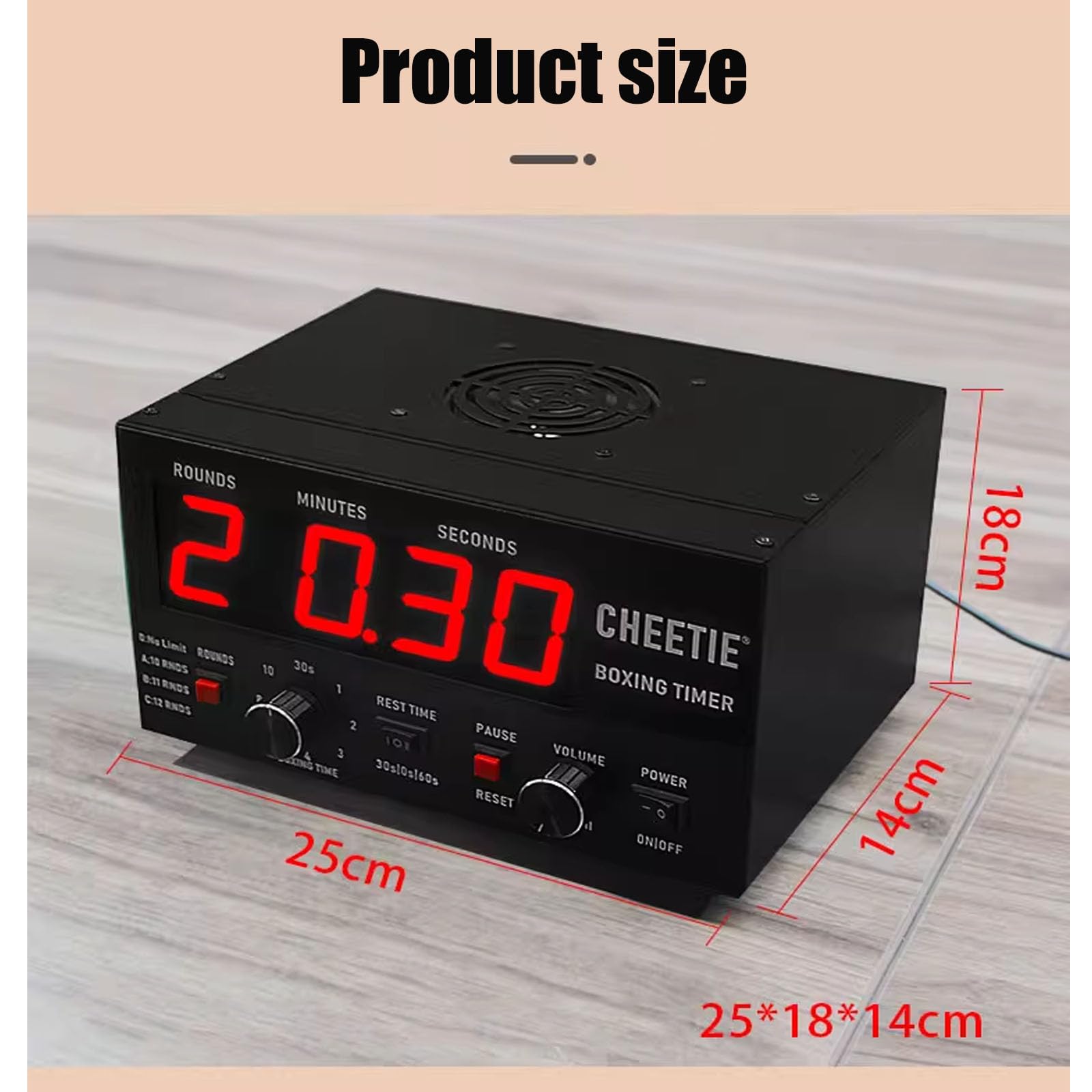 Classic Boxing Interval Timer, Professional Gym Timer with Time Progress Bar, 30s-10min Workout,1-12 Challenge Rounds, 0/30/60s Rest Time, Adjustable Buzzer, for Muay Thai/MMA/Kickboxing
