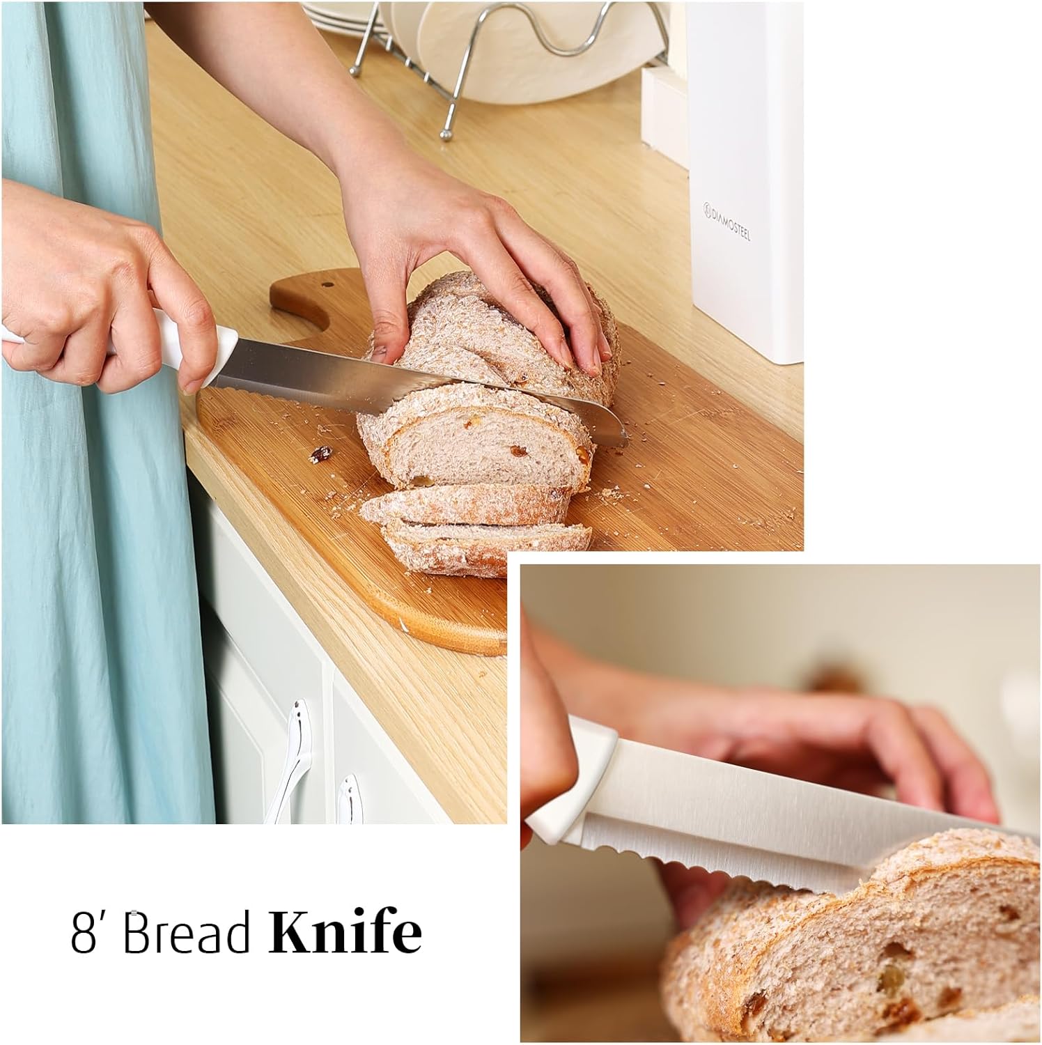 White Knife Set with Block, 7 Pieces Small Knife Block Set with Stainless Steel Blade Ergonomic Handle, Kitchen Knives Set Gifts for chef - Image 9