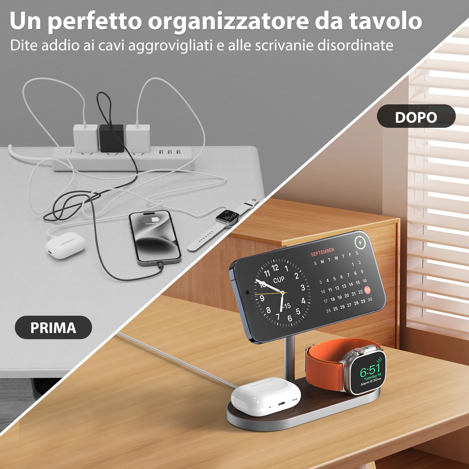 KU XIU X23 Pro Caricatore 3 in 1, Stazione di Ricarica per Apple, Caricatore Wireless Compatibile con iPhone 17/16/15/14/13/12 Pro Max, Apple Watch Ultra/9/8/7/6/SE/5/4/3, per AirPods 2/3/4Pro