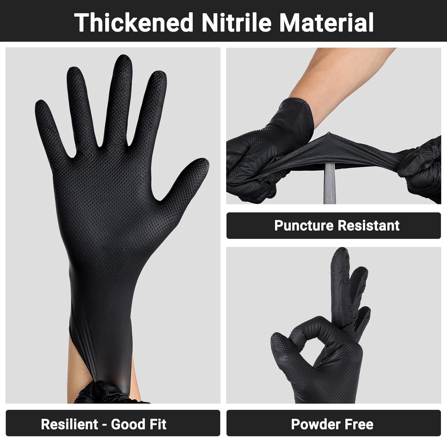 10 Mil Nitrile Gloves - Thick Black Nitrile Gloves Large, 100 PCS Disposable Heavy Duty for Women & Men Cleaning, Cooking, Gardening, Construction, Oil Resistant & Chemical Resistant