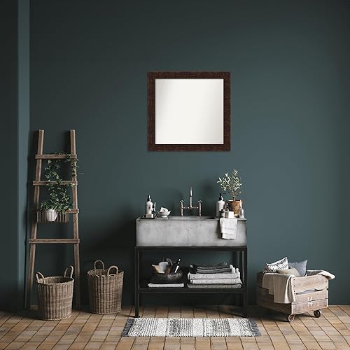 Miniatura 5 de Amanti Art Espejo de pared personalizado no biselado (25 x 26 pulgadas), marco estrecho de bronce moteado William - Varios tamaños personalizados -