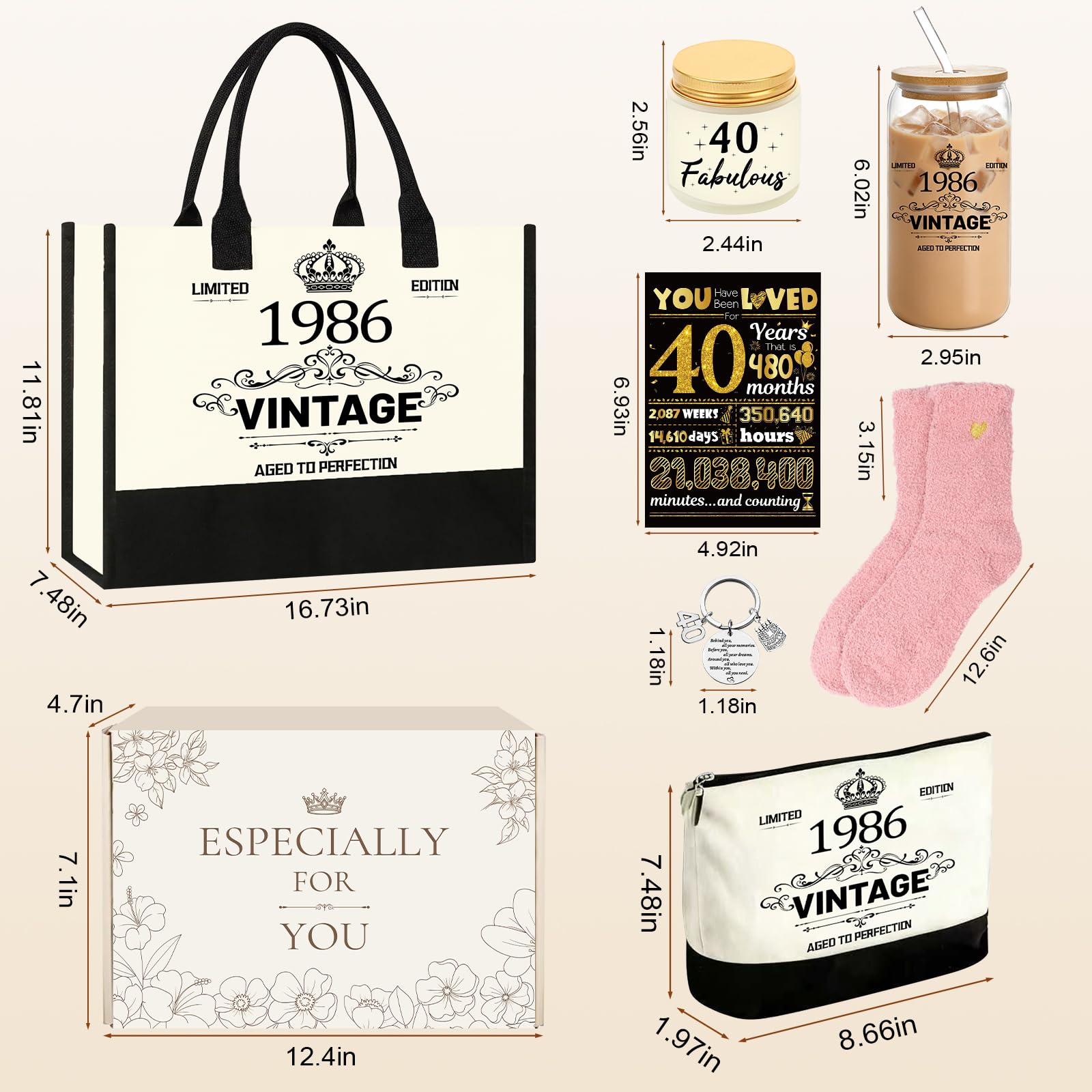 30/40/50/60 Cumpleaños Mujeres, Vintage 1996/1986/1976/1966 Set de regalo Mujer, Personalizados 30/40/50/60 Cumpleaños Regalos para Madre, Esposa, Mejor Amiga Hermana