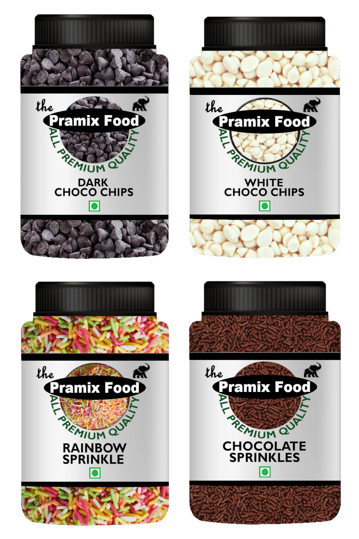 Pramix Premium Cake Decorative Combo of Sprinkles, Dark Choco Chips and White Chocolate Chips 400 gm ( Each Pack Weight 100 gm)