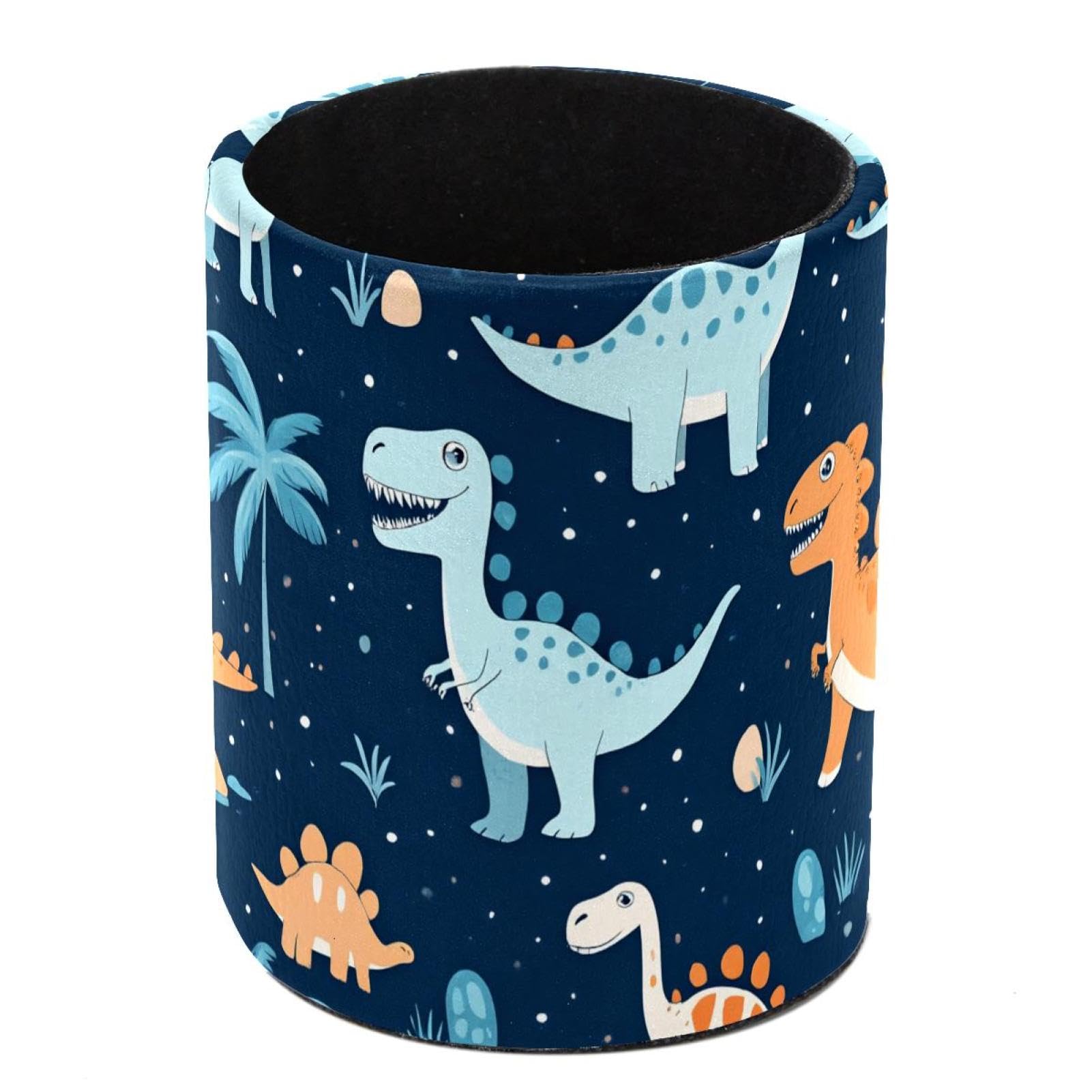 HEOEH Dinosaur Pen Holder for Desk, PU Leather Pencil Holder Pen Cup Marker Holder Makeup Brush Holders, Desk Accessories & Workspace Organizers for Home, Office