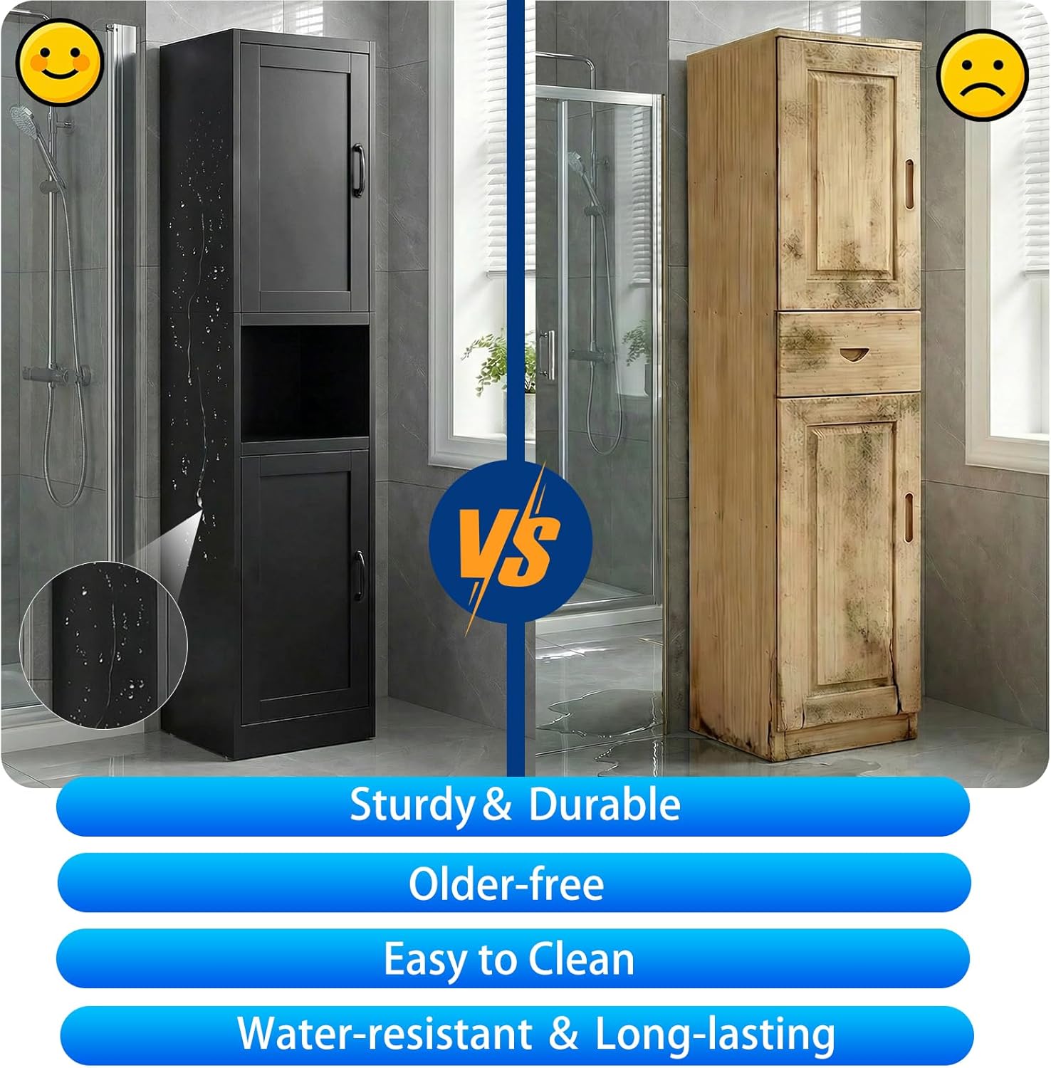 67" Tall Bathroom Storage Cabinet, Metal Narrow Storage Cabinet with 2 Doors & 6 Shelves, Slim Skinny Cabinet for Linen, Pantry, Kitchen, Living Room & Home Office, Black (15.7" W)