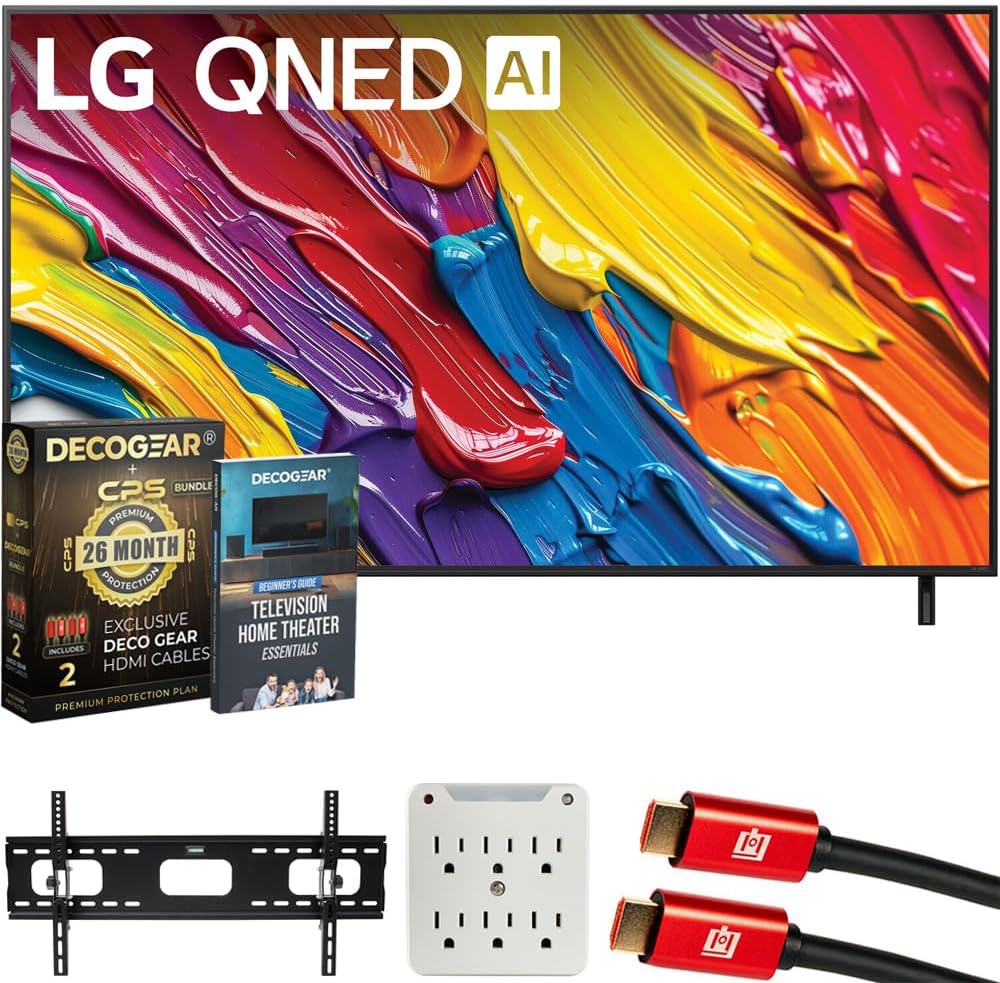 LG 55 inch QNED AI 4K QNED82A Smart TV (2025) Bundle with CPS Exclusive 26 Month Protection, 2X HDMI Cable, Wall Mount, 6-Outlet Surge Adapter & Deco Gear Complete Home Theater Beginner’s Guidebook LG 55 inch QNED AI 4K QNED82A Smart TV (2025) Bundle with CPS Exclusive 26 Month Protection, 2X HDMI Cable, Wall Mount, 6-Outlet Surge Adapter & Deco Gear Complete Home Theater Beginner’s Guidebook