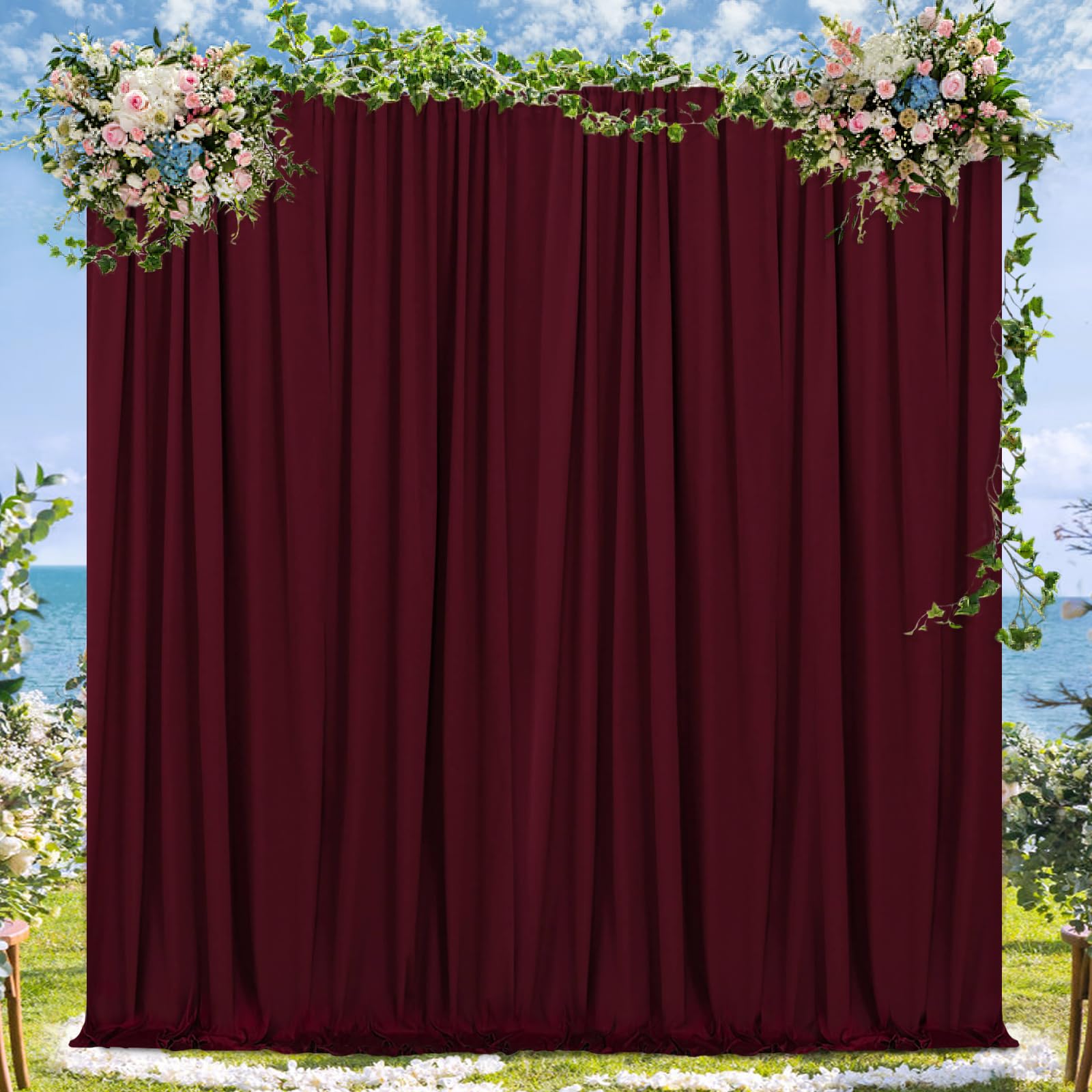 Burgundy Backdrop Curtains Photo Booth Background 2 Panels 5ft x 10ft Polyester Fabric Drapes for Wedding Party Anniversary Ceremony Decorations