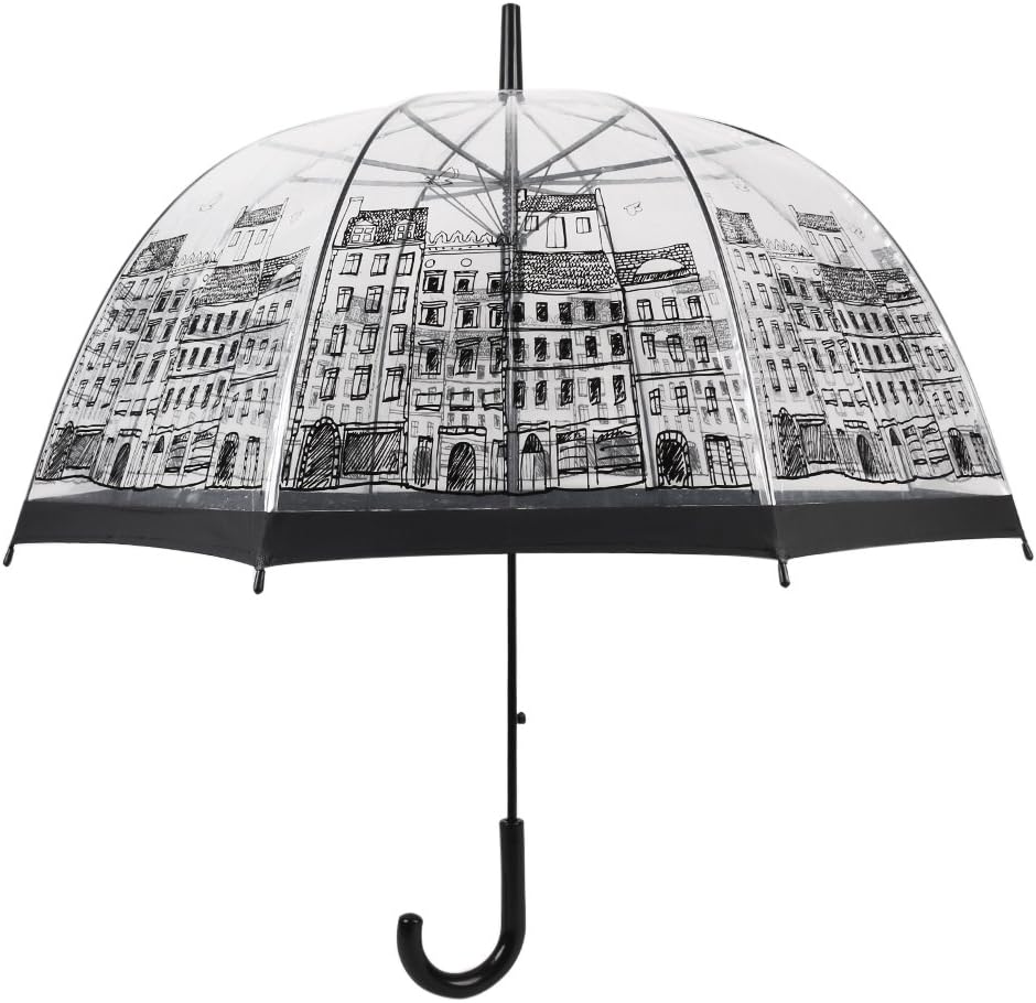 Clear Bubble Umbrella,British Style Dome Umbrellas,Windproof Long Handle Auto Open Rain Umbrellas