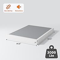 Vista 7 de Somier de 7 pulgadas para bases de cama matrimoniales, base de colchón de metal resistente con cubierta de tela, solo somier completo de perfil