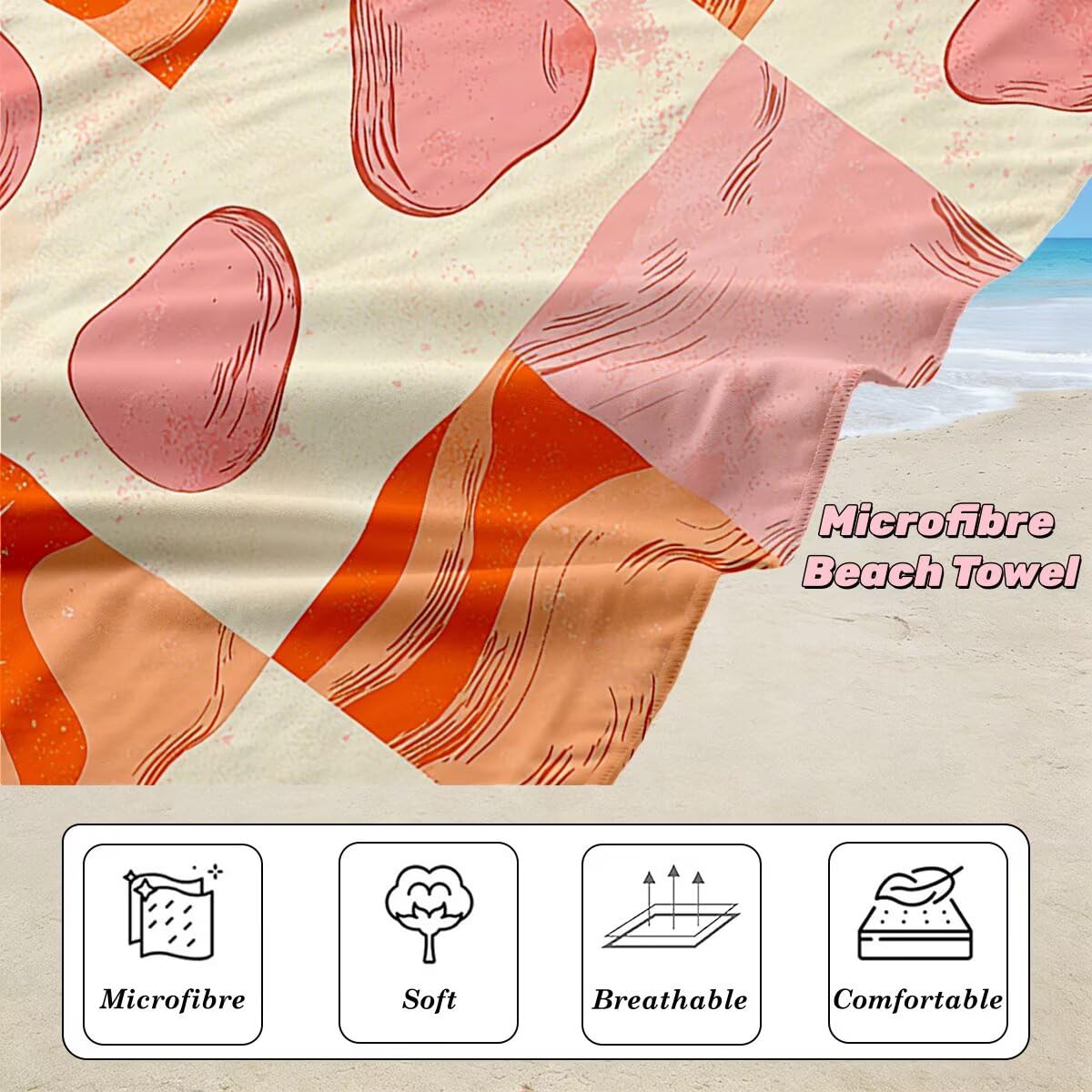 Serviette de Plage XXL 90x200 cm, Lot de 2 Serviette de Bain Microfibre, Anti Sable Serviettes Plage, Séchage Rapide Drap de Bain pour Homme Femme, Portable Serviettes pour Natation (Treillis) -3929