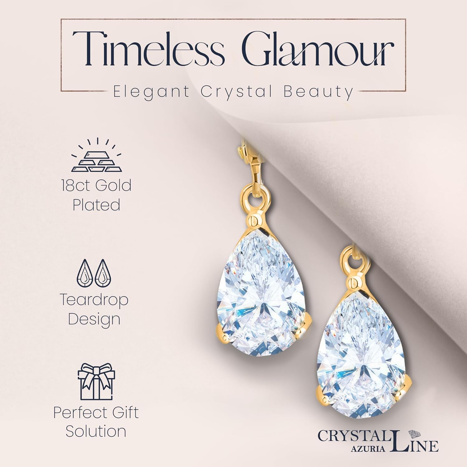 Crystalline Azuria Dange Women Teardrop Earrings with Box 18K Gold Plated Zirconia Crystals Teardrops Jewelry for Women - Image 3