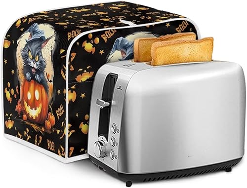 Miniatura 5 de Fundas para tostadora de gato negro de 2 rebanadas de ranura larga, lavable, cubierta de polvo de calabaza para pan, cubierta de Halloween,