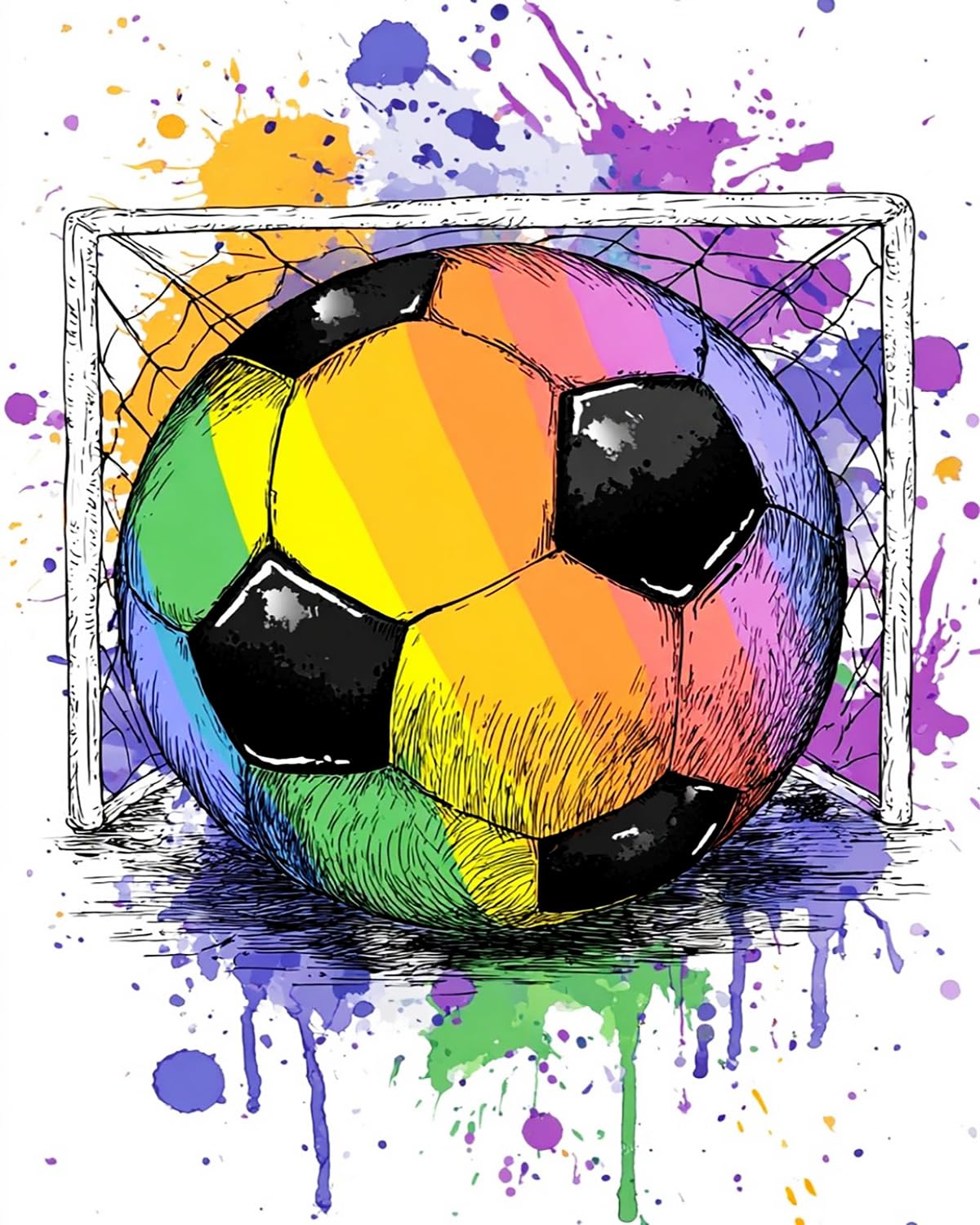 Liubaishi Multicolour Paint By Numbers For Adults, Rainbow Soccer, 16X20 Inch Acrylic Canvas Kit