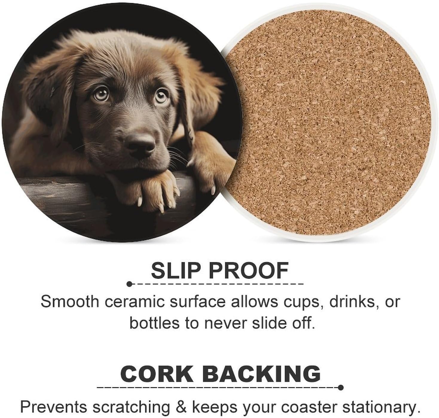 Puppies Dog Coasters for Drinks Absorbing Round Ceramic Stone Coaster with Cork Base Coffee Cup Beverage Table Cup Mat Modern Style Bar Coaster Set for Home Decor