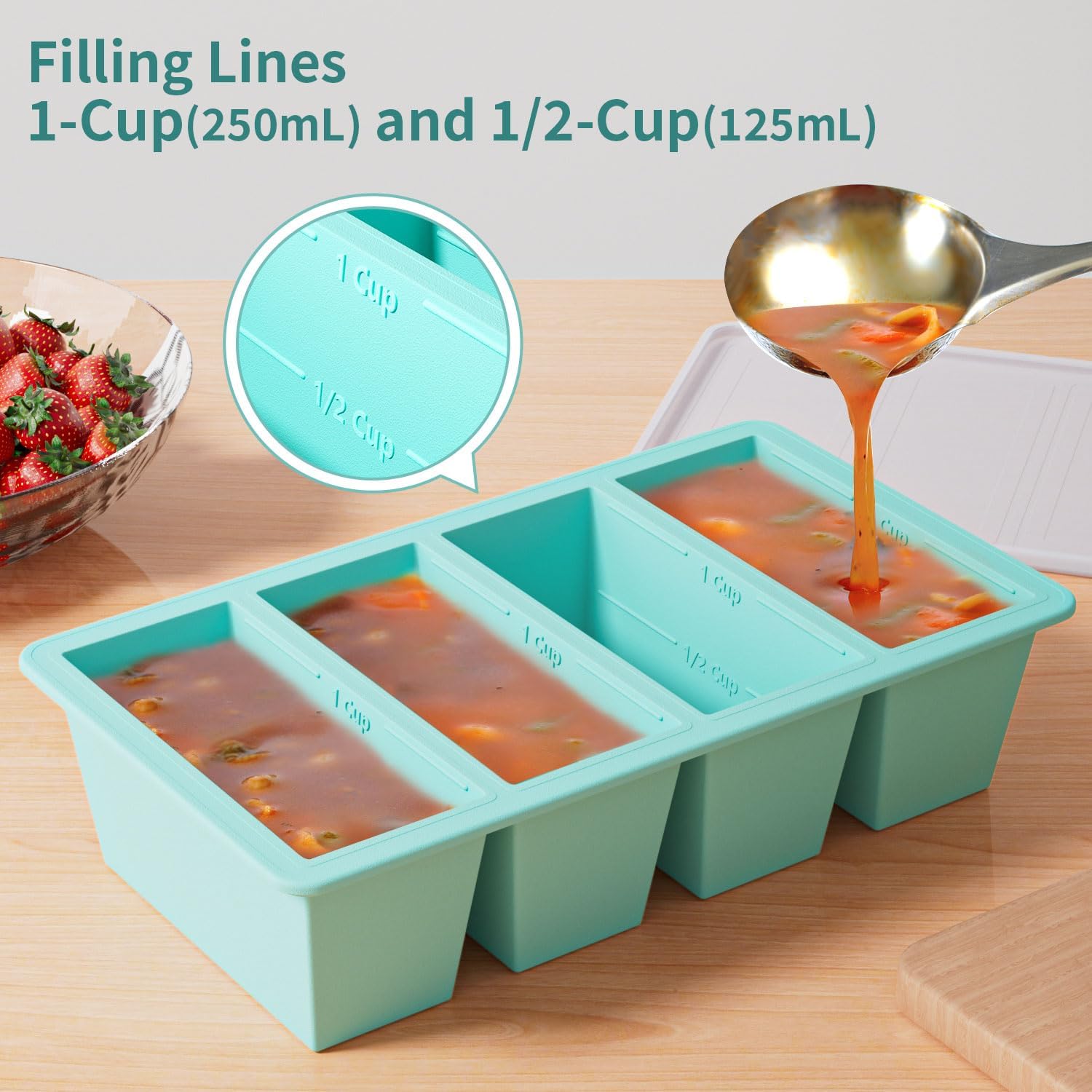 Silicone Freezer Tray for Sauce Cube: GGOW Silicone Freezing Tray for Broth Soup Storage - Freeze 250mL 125mL Souped Portion - Image 4