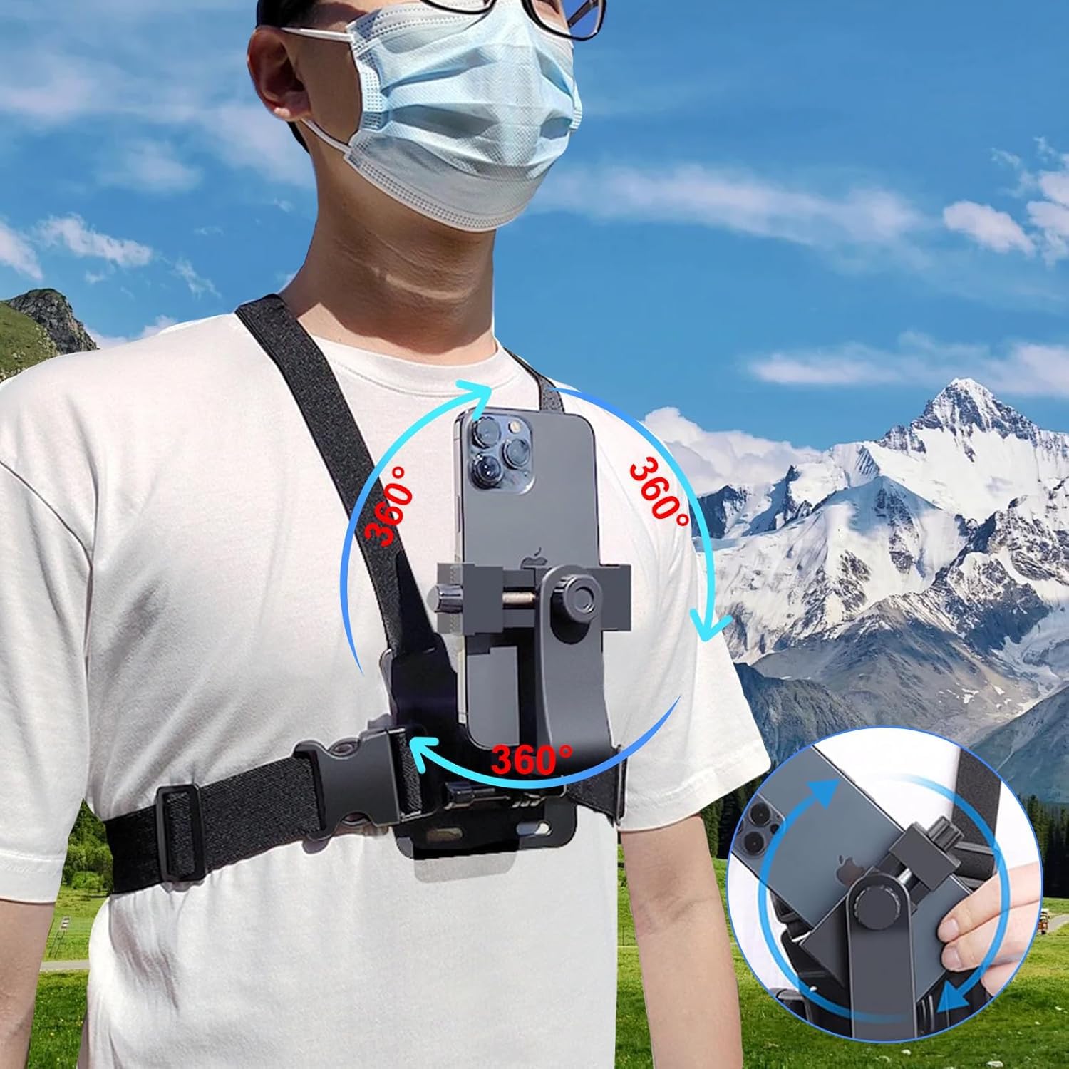 SHOPEE Phone Chest Mount Harness Chesty Vest Mount Strap for Action Camera Compatible with iPhone 16, Samsung, Xiaomi, Go Pro Hero,Max,Go Pro Hero 7,6, 5,4, Session,3+,3,Hero/Insta 360 2