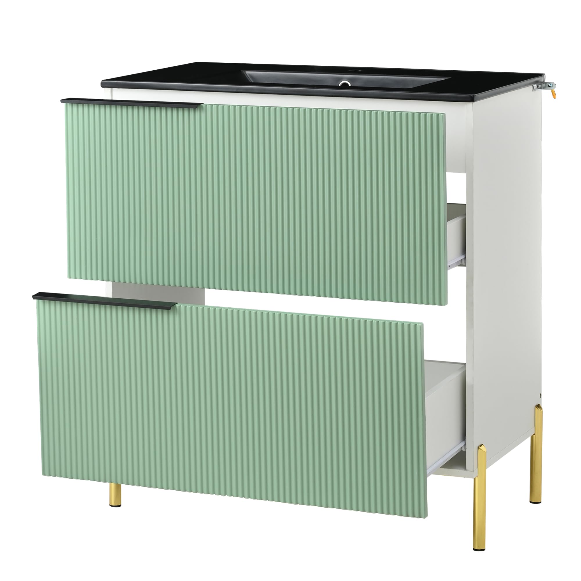 Lcoho Mobile lavabo da bagno con lavabo in ceramica, lavabo singolo con cassetti in MDF, organizer da bagno con vasca, verde