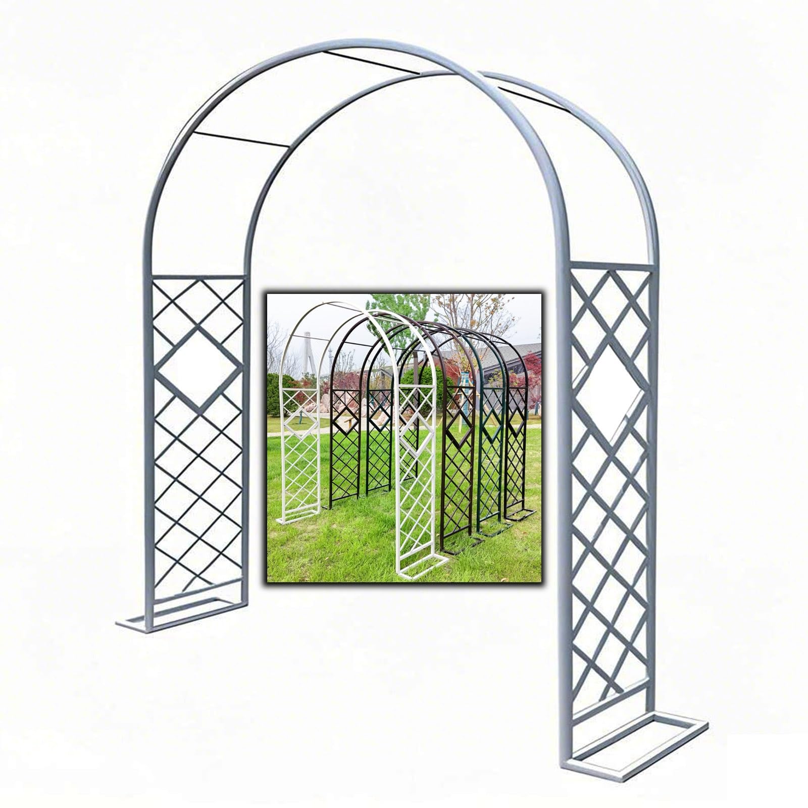 Arche de jardin en métal de 20 mm, treillis blanc pour plantes grimpantes, décoration de mariage, largeur réglable 140-380 cm, hauteur 230 cm, construction en acier.