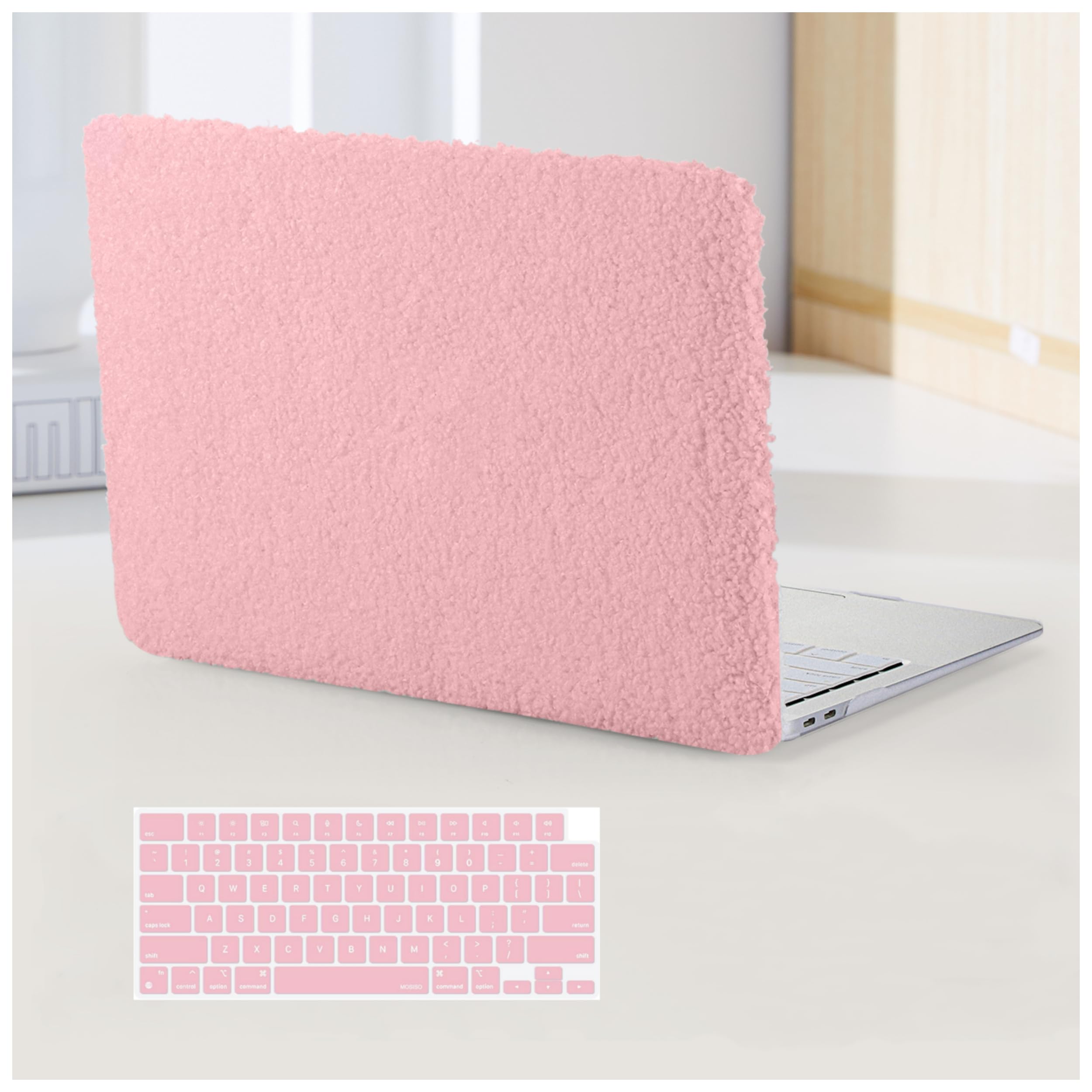 BYCeKe Compatible with MacBook Pro 16 inch Case 2026-2021 M4 M3 M2 M1 A3403 A3186 A2991 A2780 A2485, Soft Fluffy Fuzzy Plush Faux Fur Cream Leather
