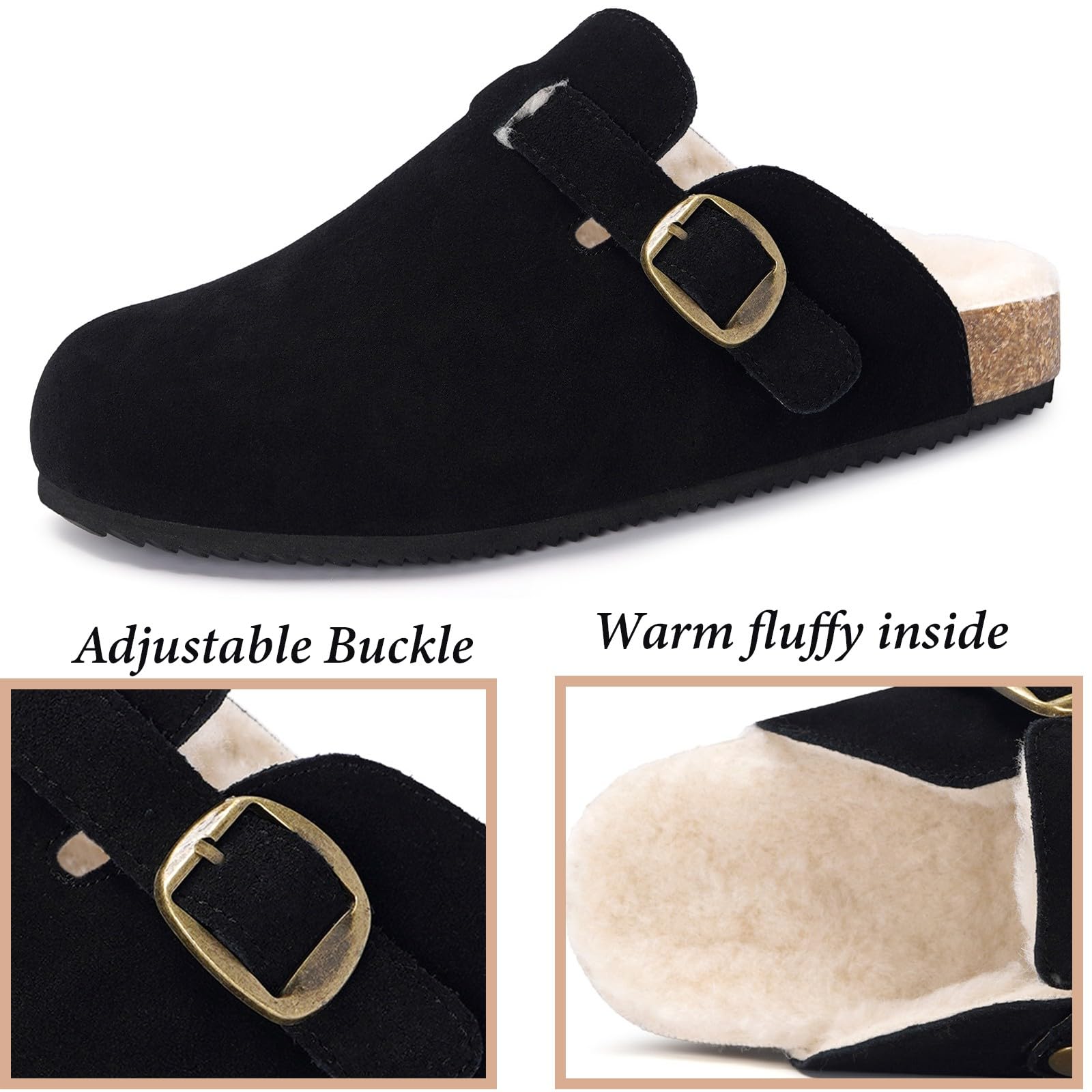 Dokela Clogs Gefüttert Damen Hausschuhe Herren Winter Schuhe | Leder Pantoletten Wärme Gefüttert, Haus Schlappen Mit Kork-Fußbett, Rutschfeste, Bequeme