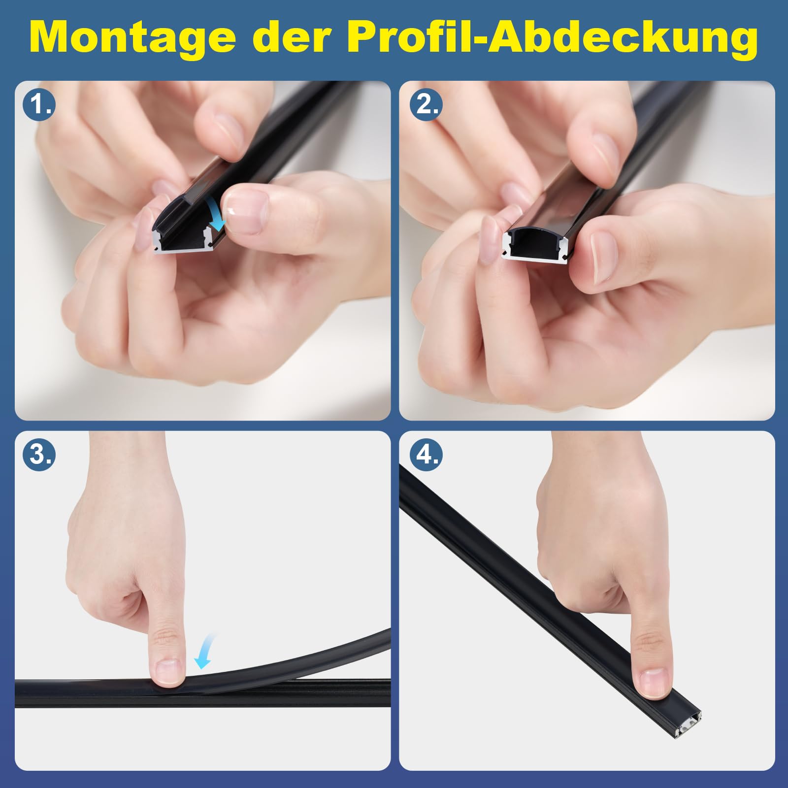 LED Aluminium Profil 12 x 1m Schwarz Abdeckung Endkappen Montageklammer für LED-Streifen
