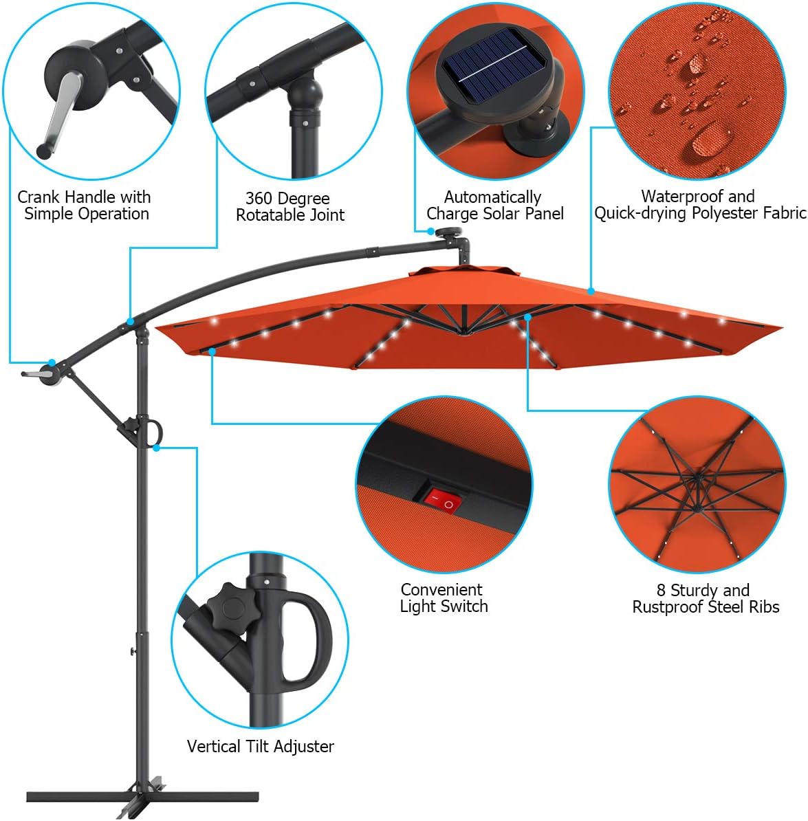 assembly manual10 hanging solar led umbrella patio sun Tangkula 10 FT Solar Powered Patio Umbrella User Manual