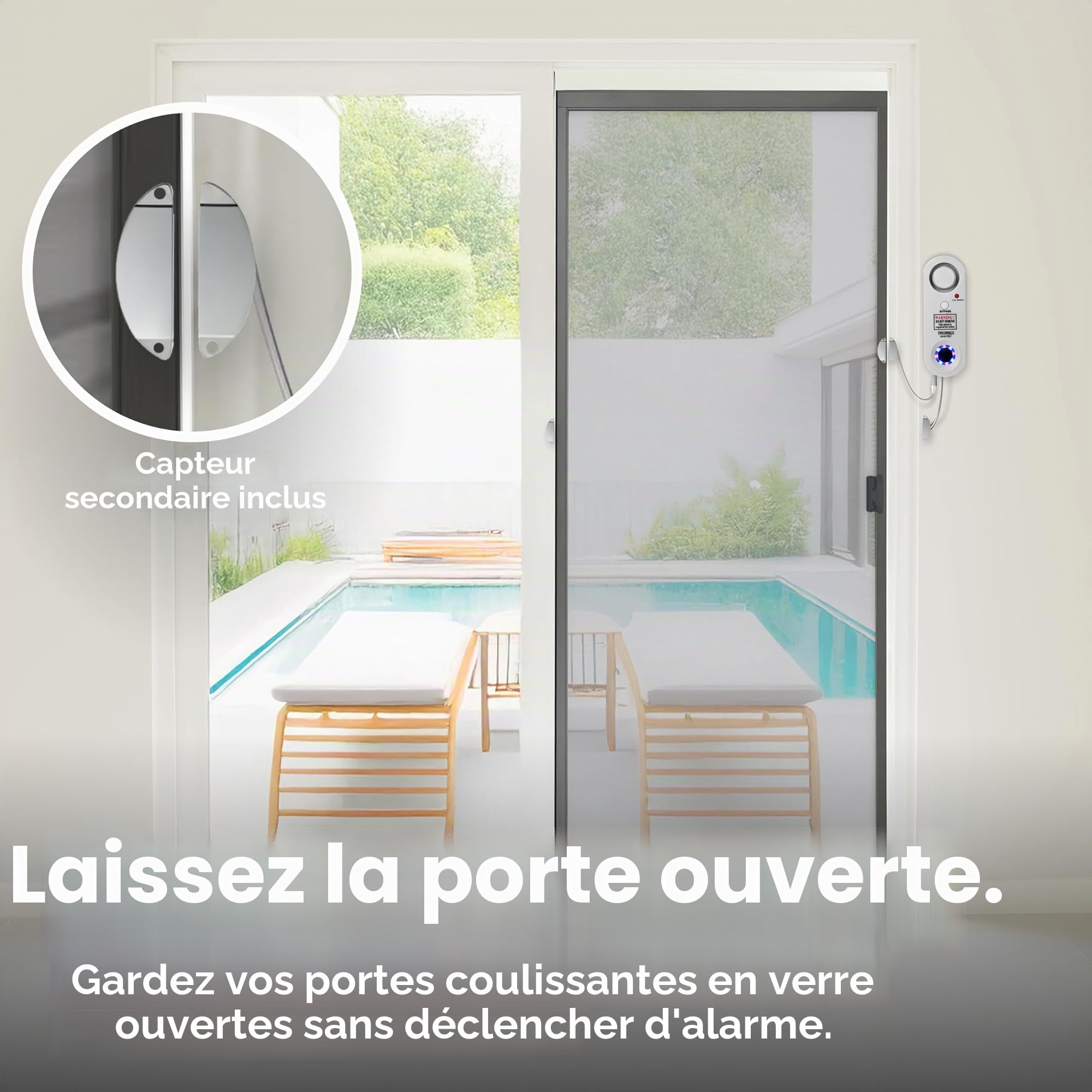 Techko S287 Alarme de piscine stroboscopique LED, lumières stroboscopiques, système d'alarme 115 dB, conforme à la norme UL 2017, résistante aux intempéries