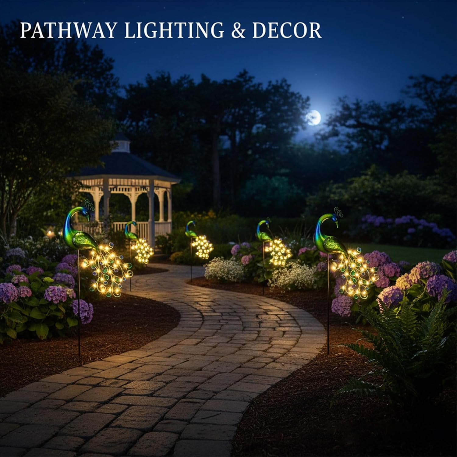 Solar Garden Lights Metal Peacock Garden Decor Waterproof Peacock Solar Stake Lights Decorative for Outdoor Patio Lawn Porch Yard Decorations Peacock Gifts for Mom Grandma Women Birthday Gardening