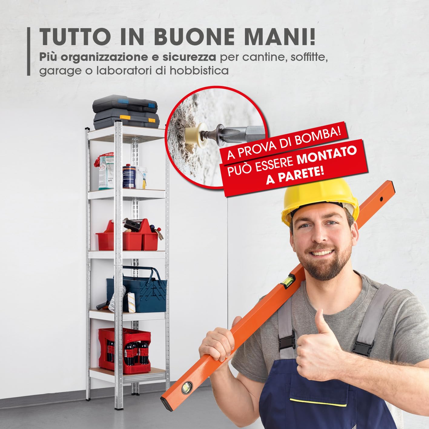 EASYmaxx Scaffale per carichi pesanti, 40 x 40 x 180 cm, portata 875 kg, 175 kg per livello, scaffale e banco da lavoro, scaffale per cantina, garage, sala hobby, officina, 13584