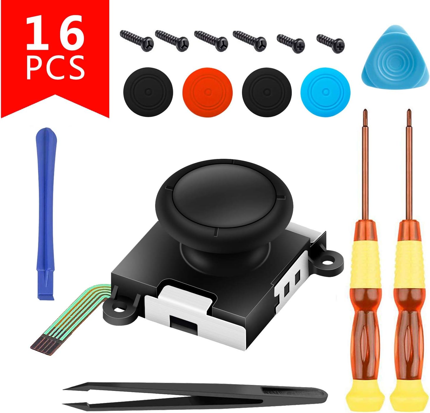 3D Analog Joystick Replacement Joycon Switch for Nintendo Switch,Joysticks Compatible with Left Joycon Right Switch Joy con Controller Full NS Repair Tool Set (16 in 1)