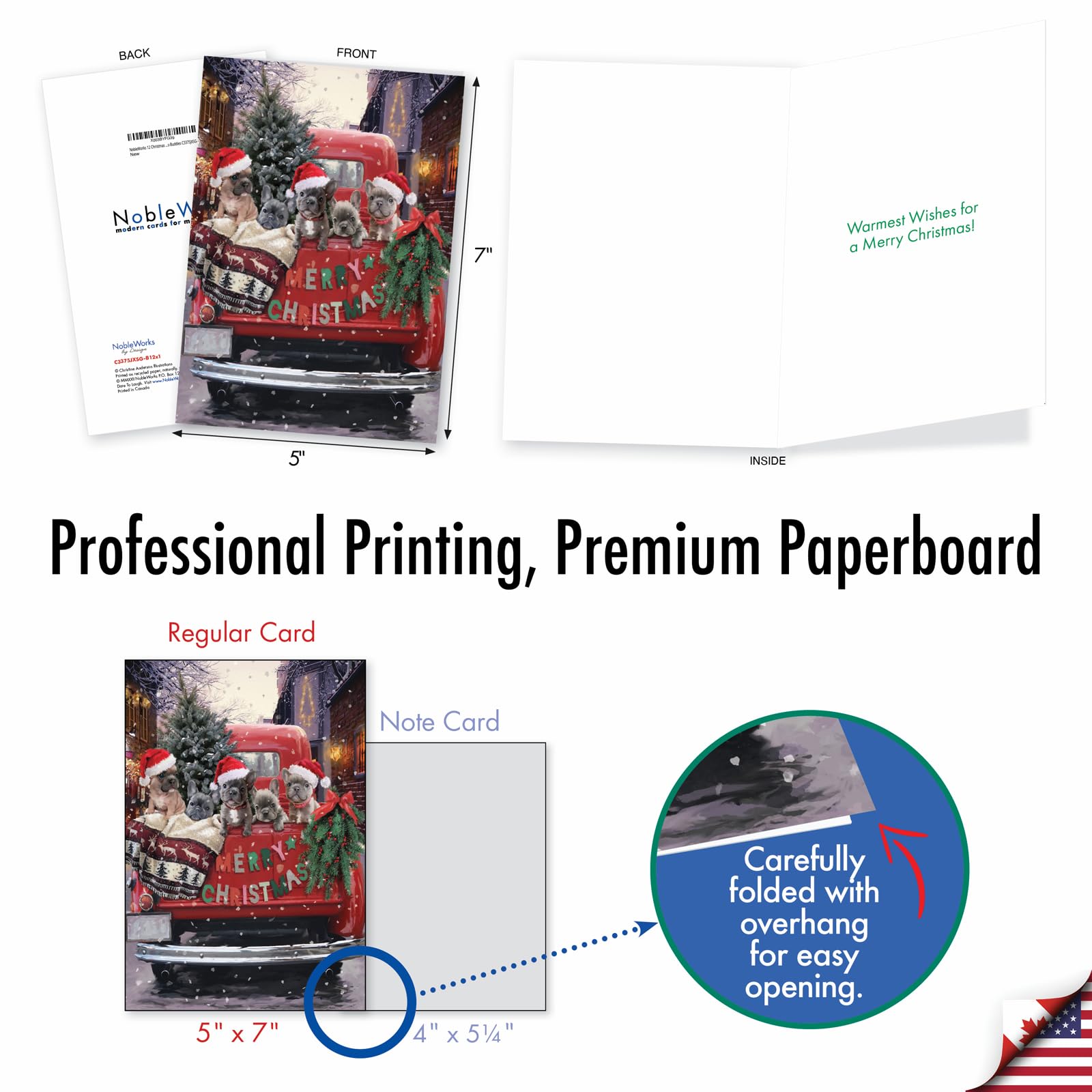 The Best Card Company C3375JXSG-B12x1 Lot de 12 cartes de vœux de Noël avec enveloppes 12 motifs et 12 enveloppes de 12 cartes de vœux de Noël Rouge