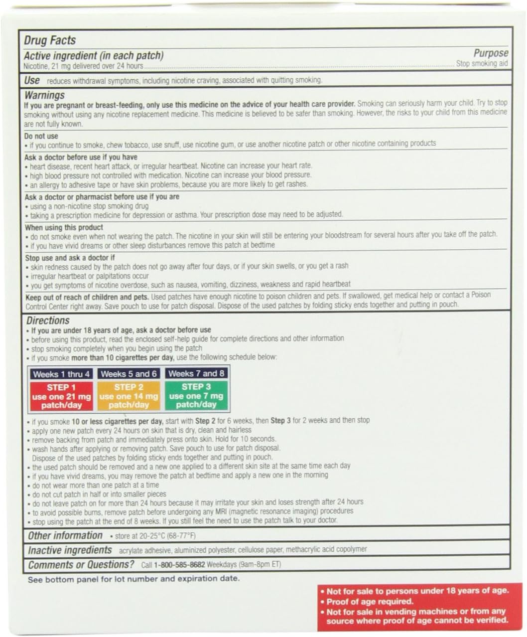 Nicotine Transdermal System Patch, Stop Smoking Aid, 21 mg, Step 1, 14 patches