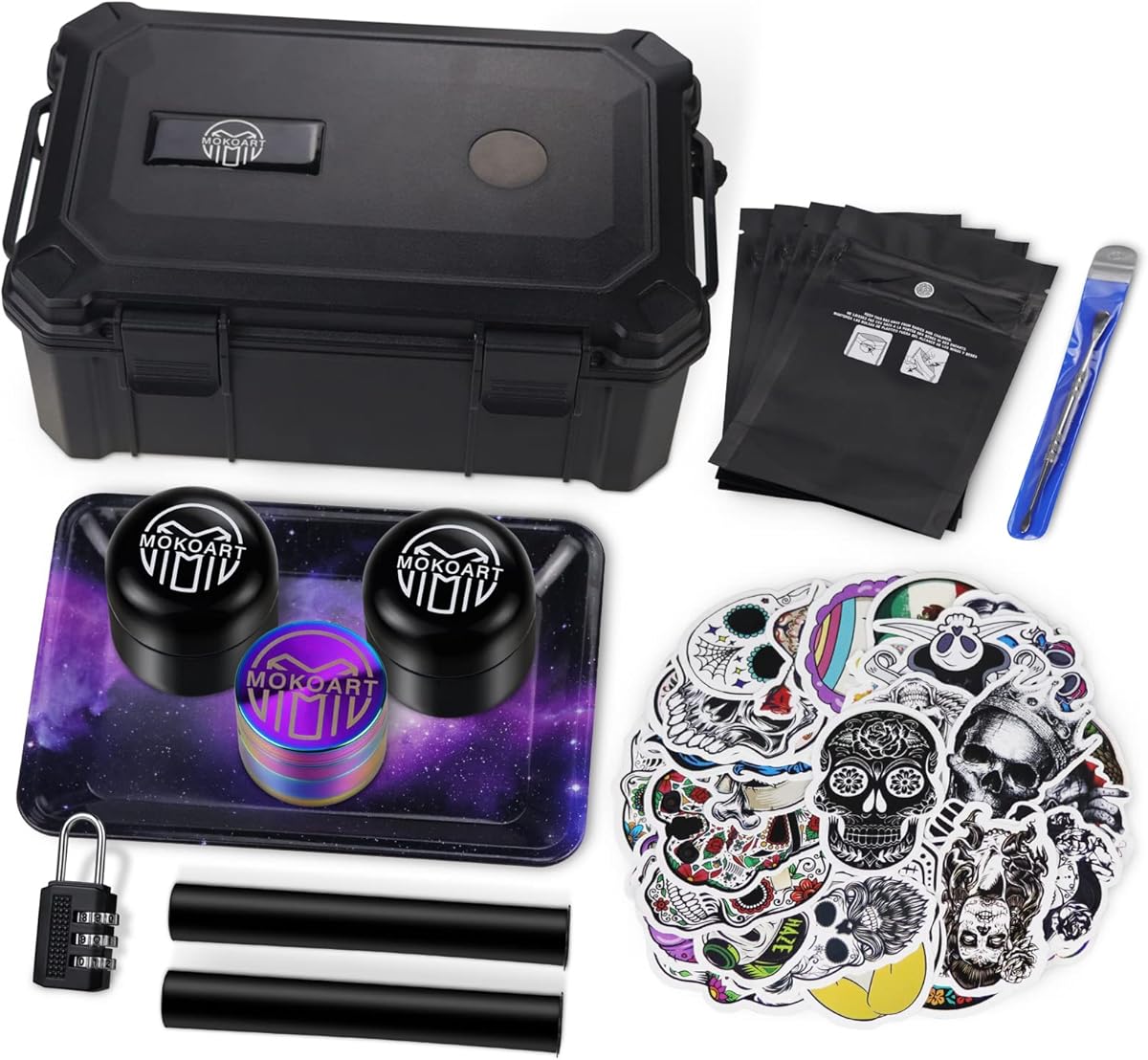 Mokoart Modern Waterproof Storage Box, Black ABS Plastic, Smell Proof Humidor Container with Lock, Travel Storage Box, 9.65x6.3x4.33 inches, 1 Piece