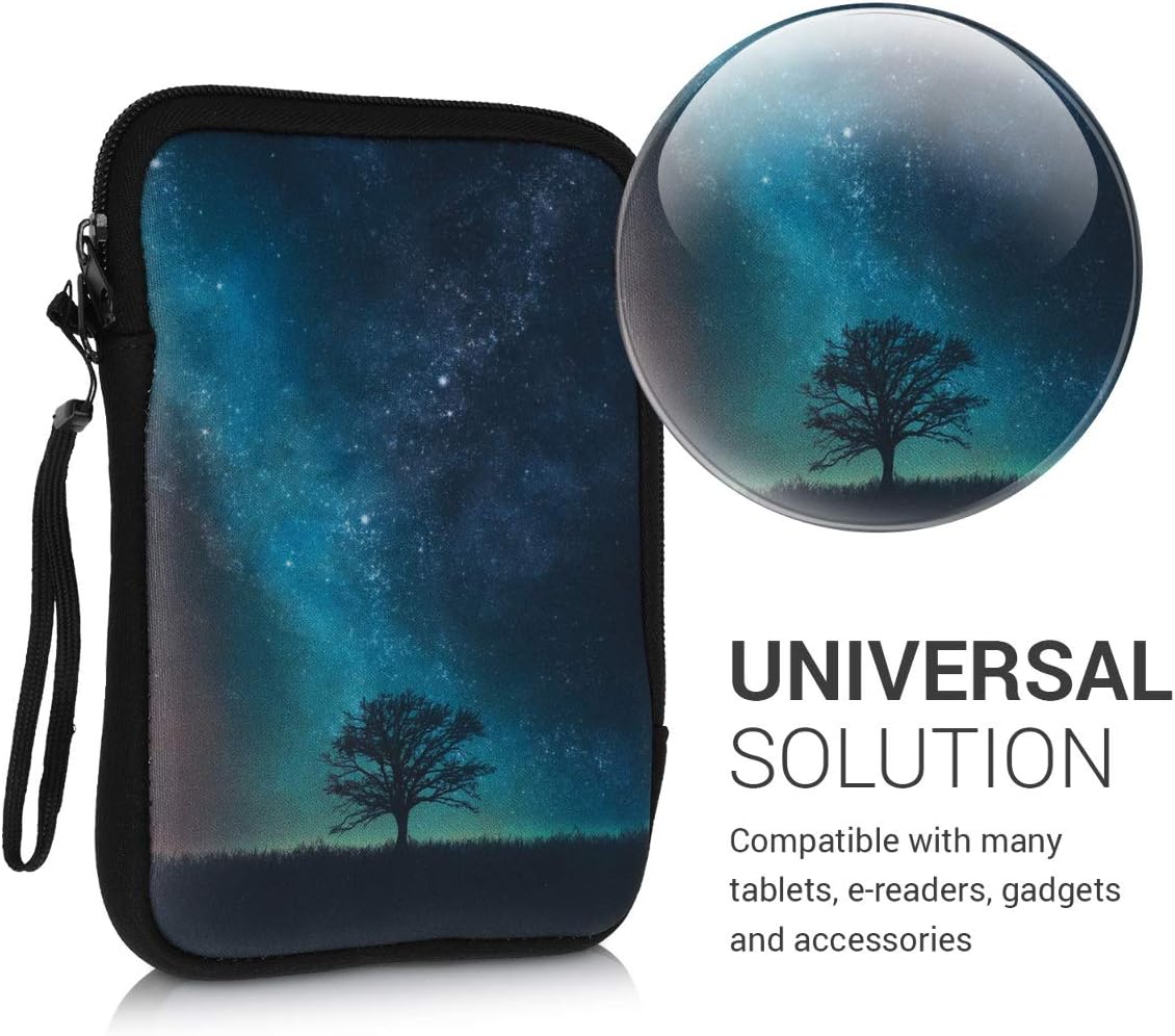 kwmobile Neoprene e-Reader Pouch Size 6" eReader - Universal eBook Sleeve Case with Zipper, Wrist Strap - Blue/Grey/Black 6" eReader Cosmic Nature blue / grey / black