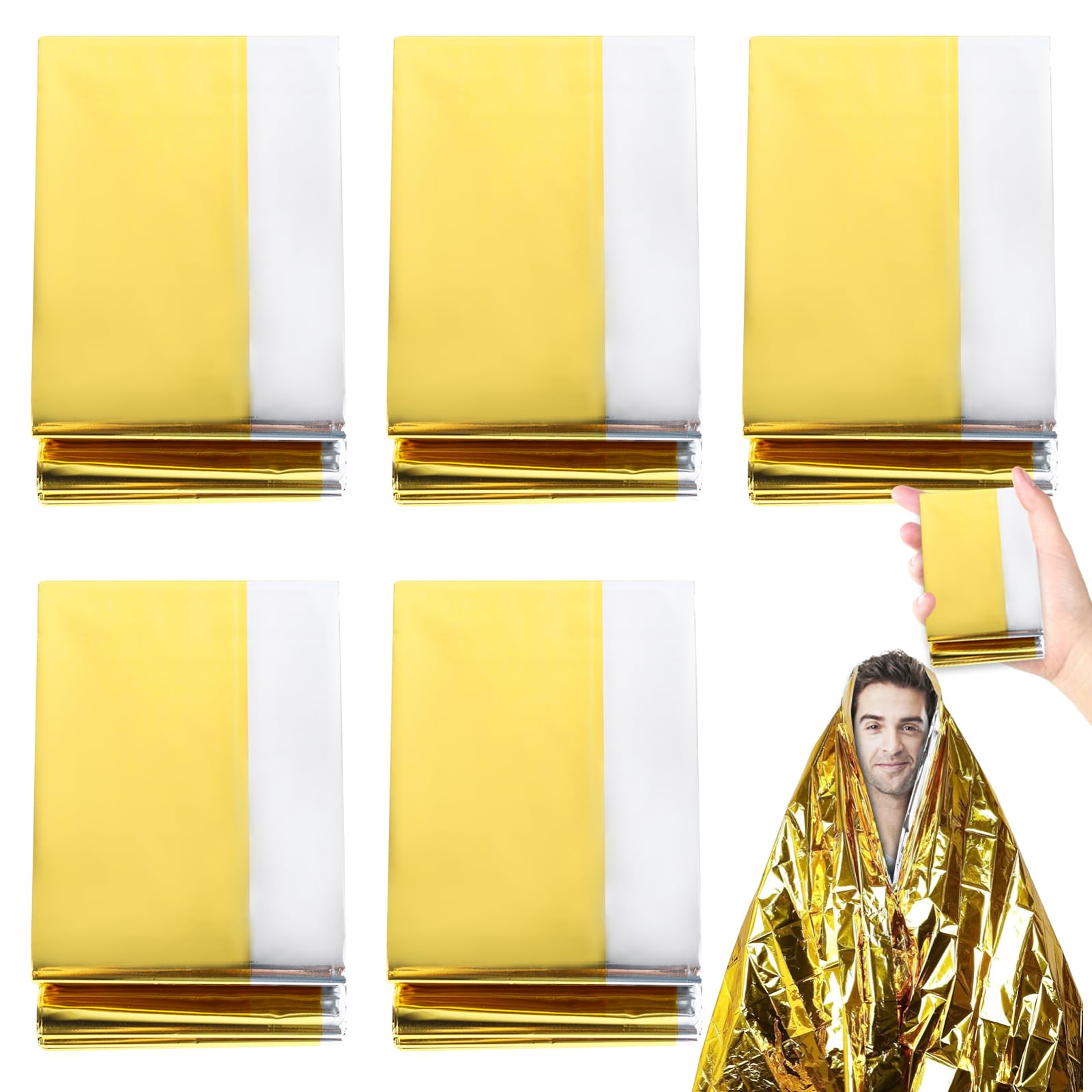 5 Couvertures de Survie Thermique Urgence (130 x 210 cm), Couverture d'urgence pour l'extérieur, Idéal pour Camping, Randonnée, Premiers Soins