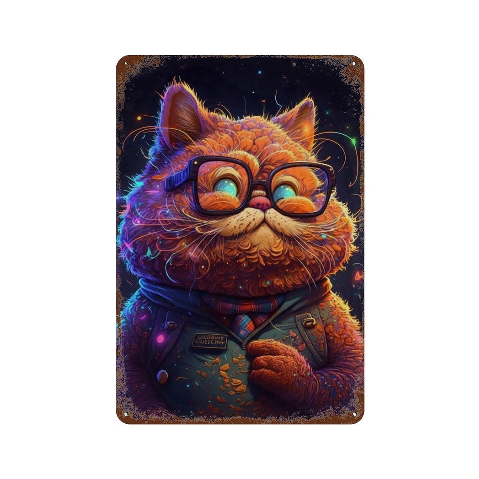 Cosmic Cat Explorer-3 Rusty Metal Tin Sign 11.8"x7.9", Rustic Home Decor for Garage, Pub Or Kitchen